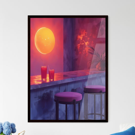 Abstract Art Depiction of a Bar Setting with Drink-Filled Glasses on Table and Abstract Stool Default Title