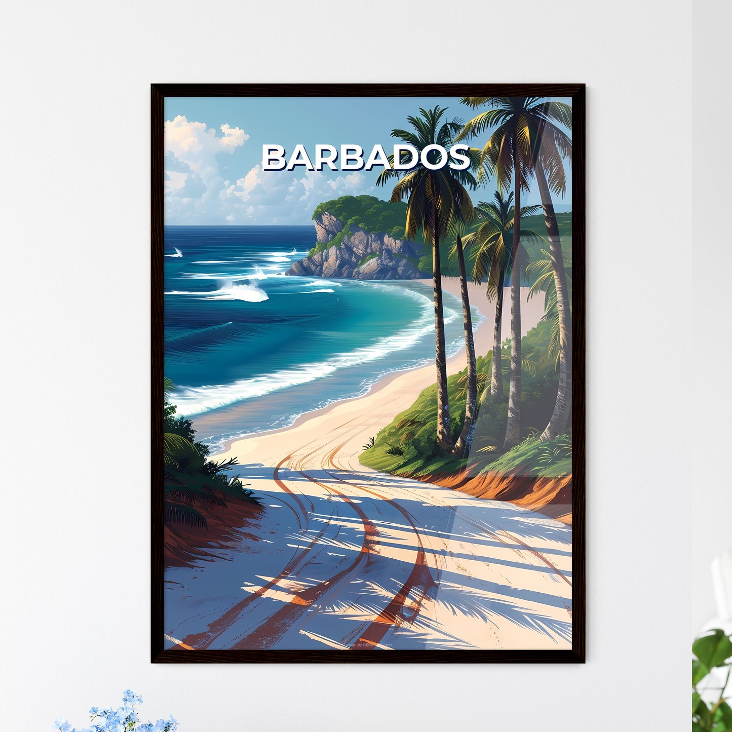 Barbados North America Beach Palm Trees Sandy Path Art Abstract Painting Artwork Caribbean