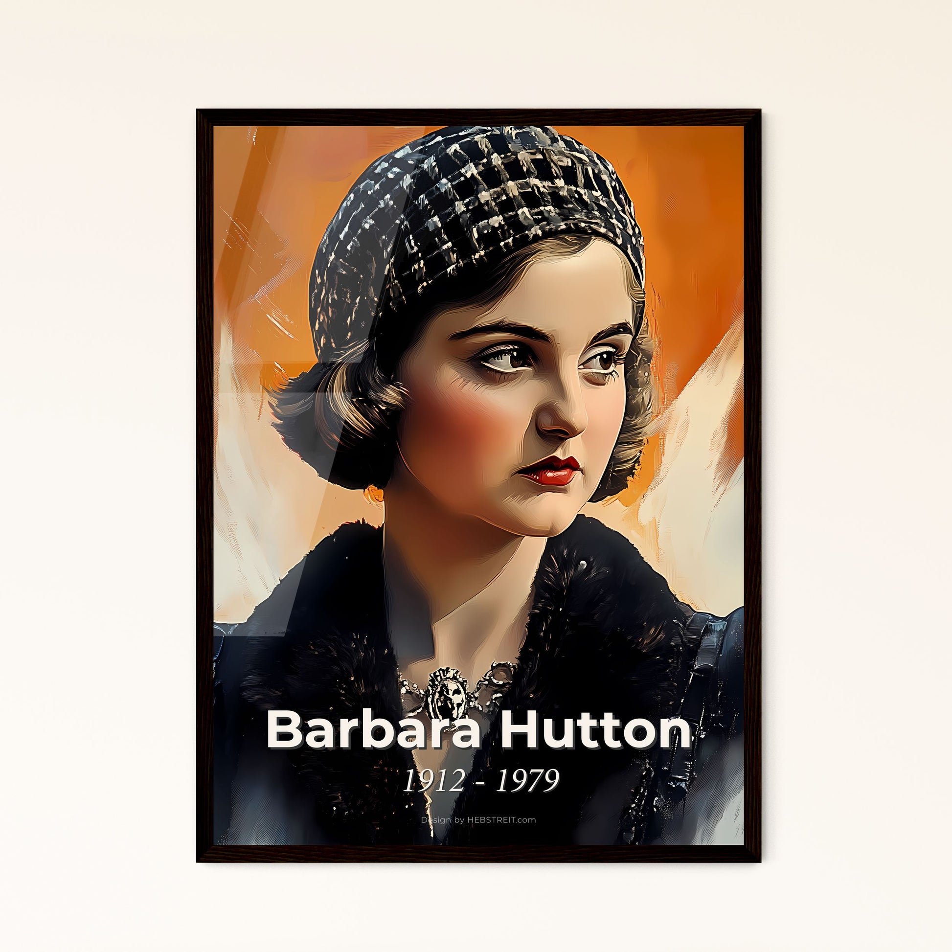 Portrait of Barbara Hutton, 1912 - 1979. Impressionistic painting of a woman wearing a hat.