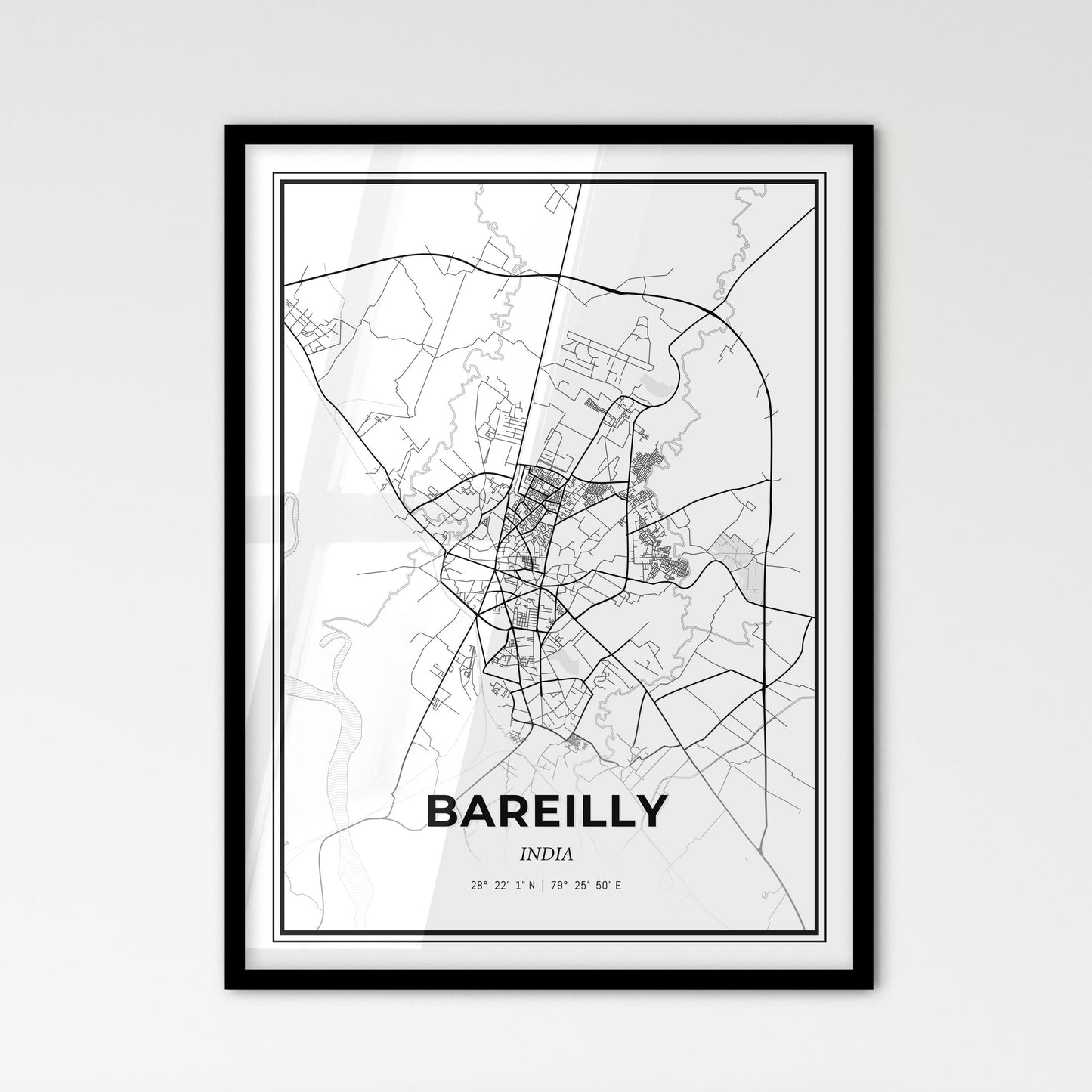 Bareilly India - Scandinavian Style City Map for Modern Home Decor