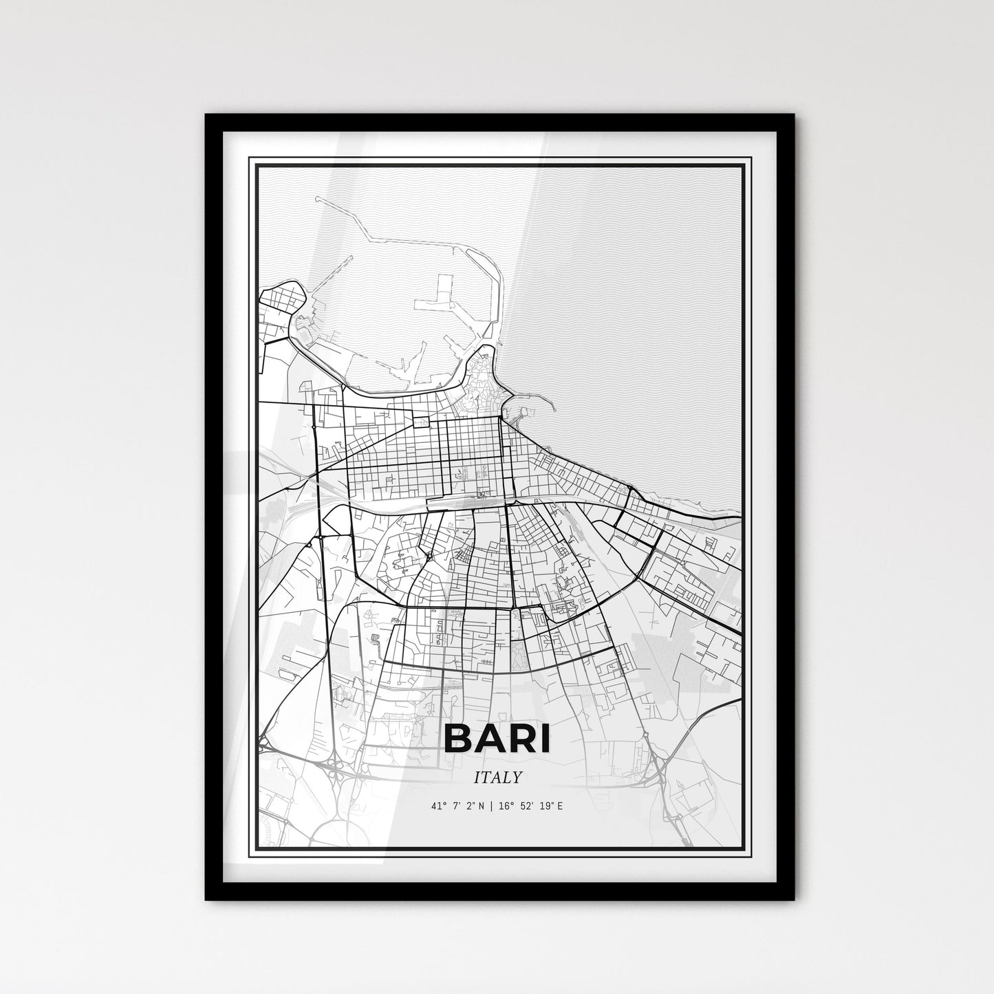 Bari Italy - Scandinavian Style City Map for Modern Home Decor