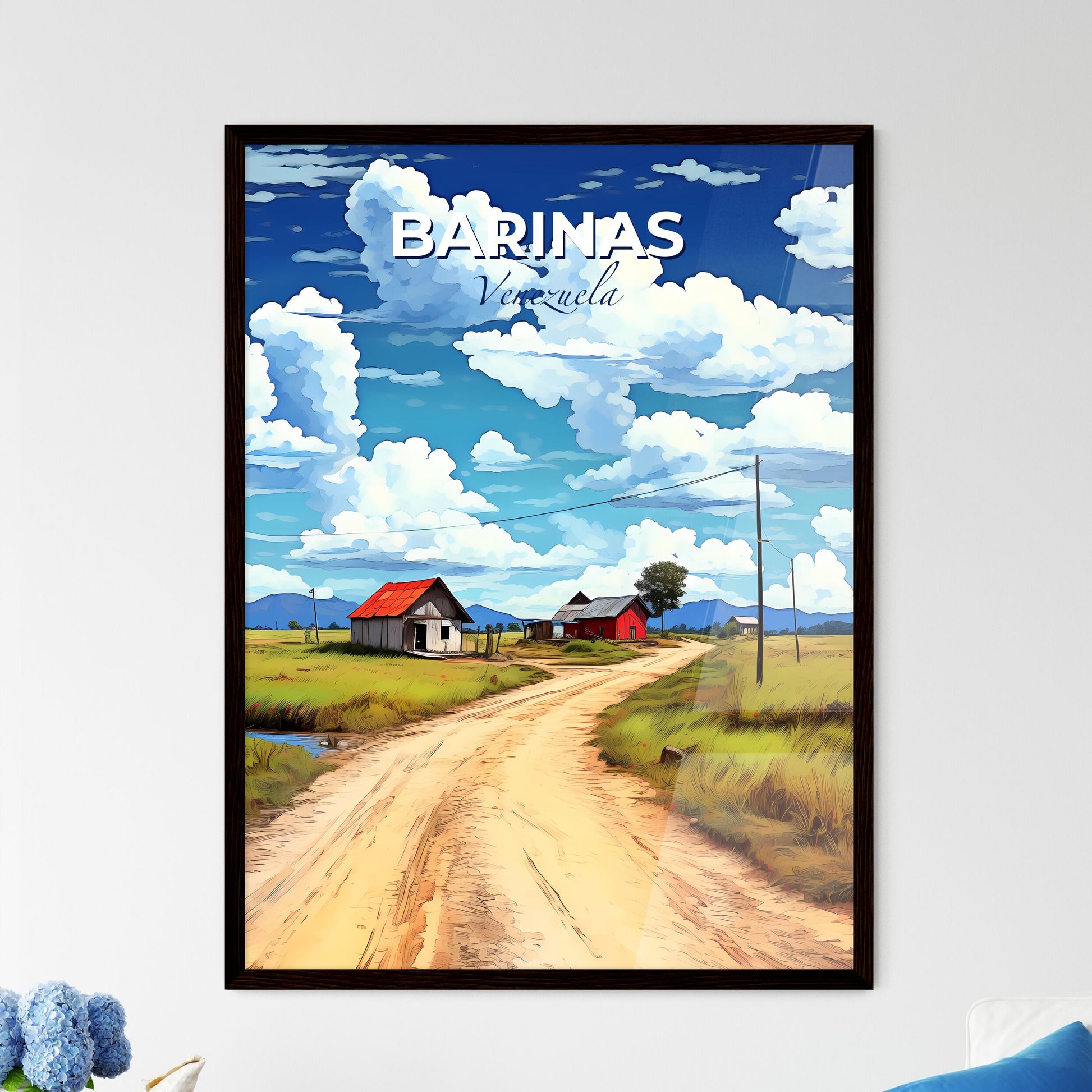 Vibrant Art Painting: Dirt Road to Farm in Barinas Venezuela Skyline Default Title