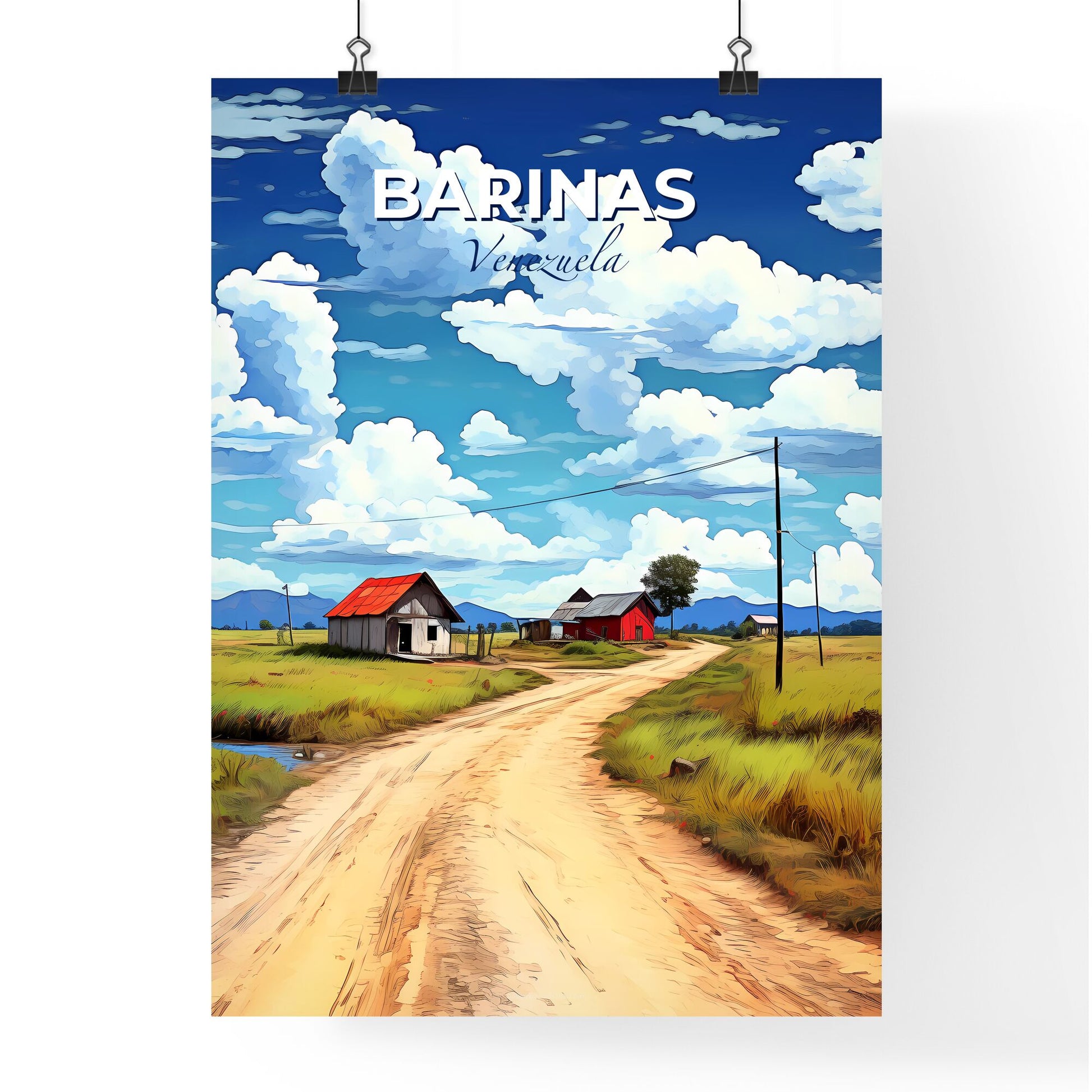 Vibrant Art Painting: Dirt Road to Farm in Barinas Venezuela Skyline Default Title