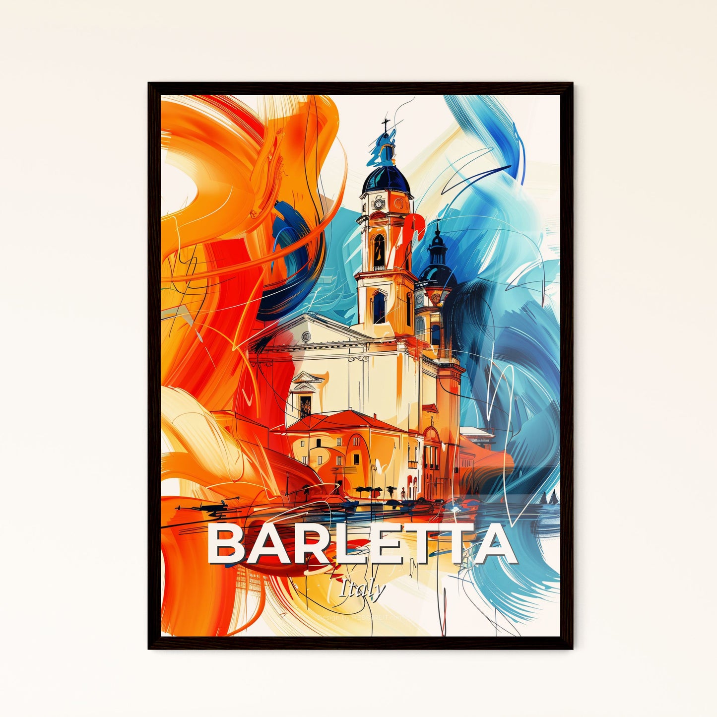 Vibrant Barletta, Italy - A Painting Of A Building With A Tower And A Colorful Background