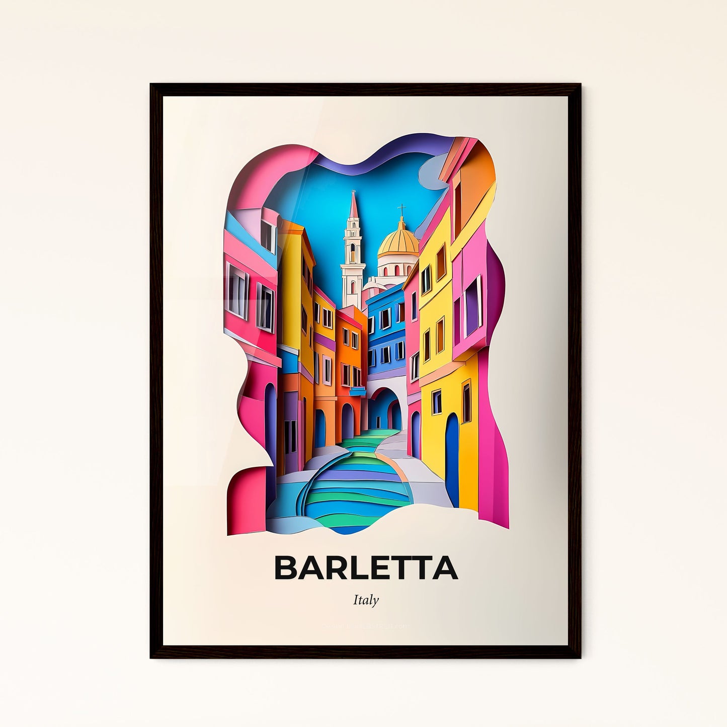 Vivid Barletta, Italy - a paper cut of a city street with a church