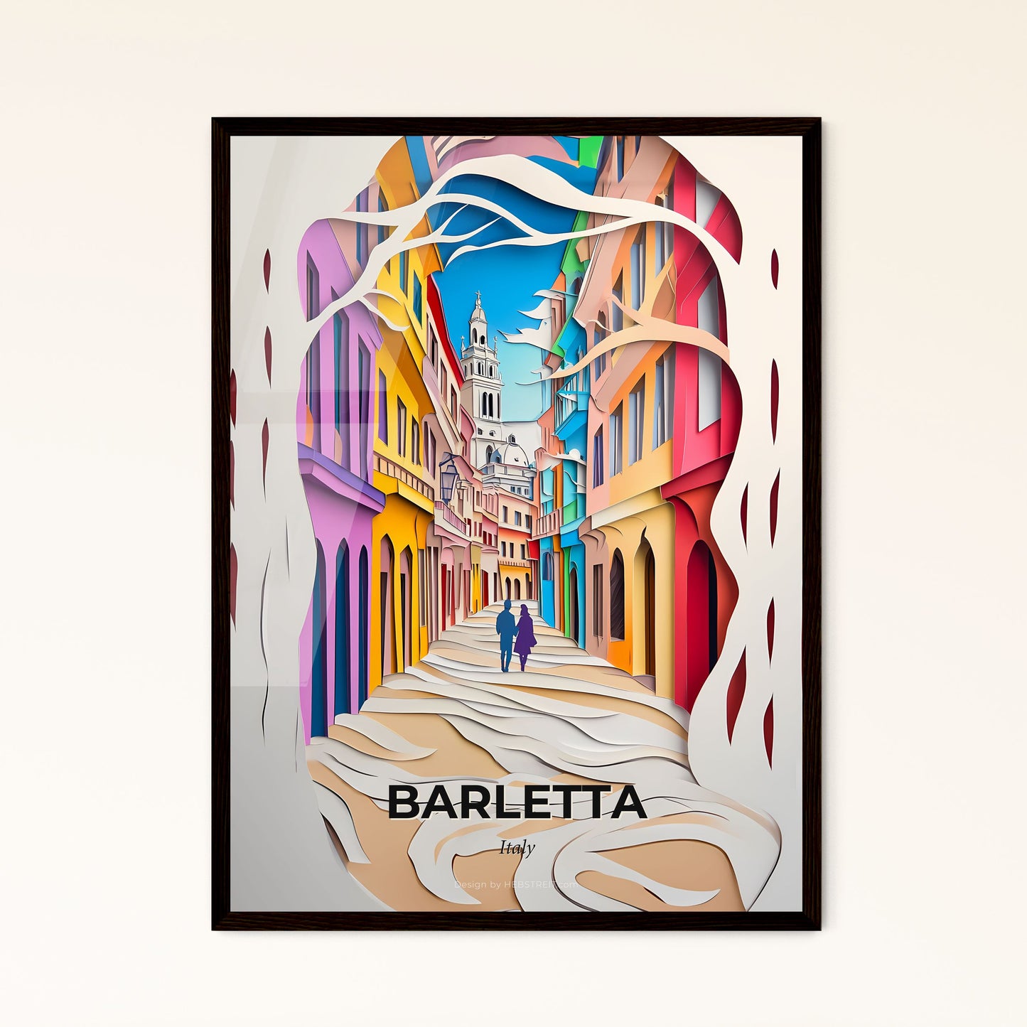 Vivid Barletta, Italy - a paper cut of a couple walking down a street