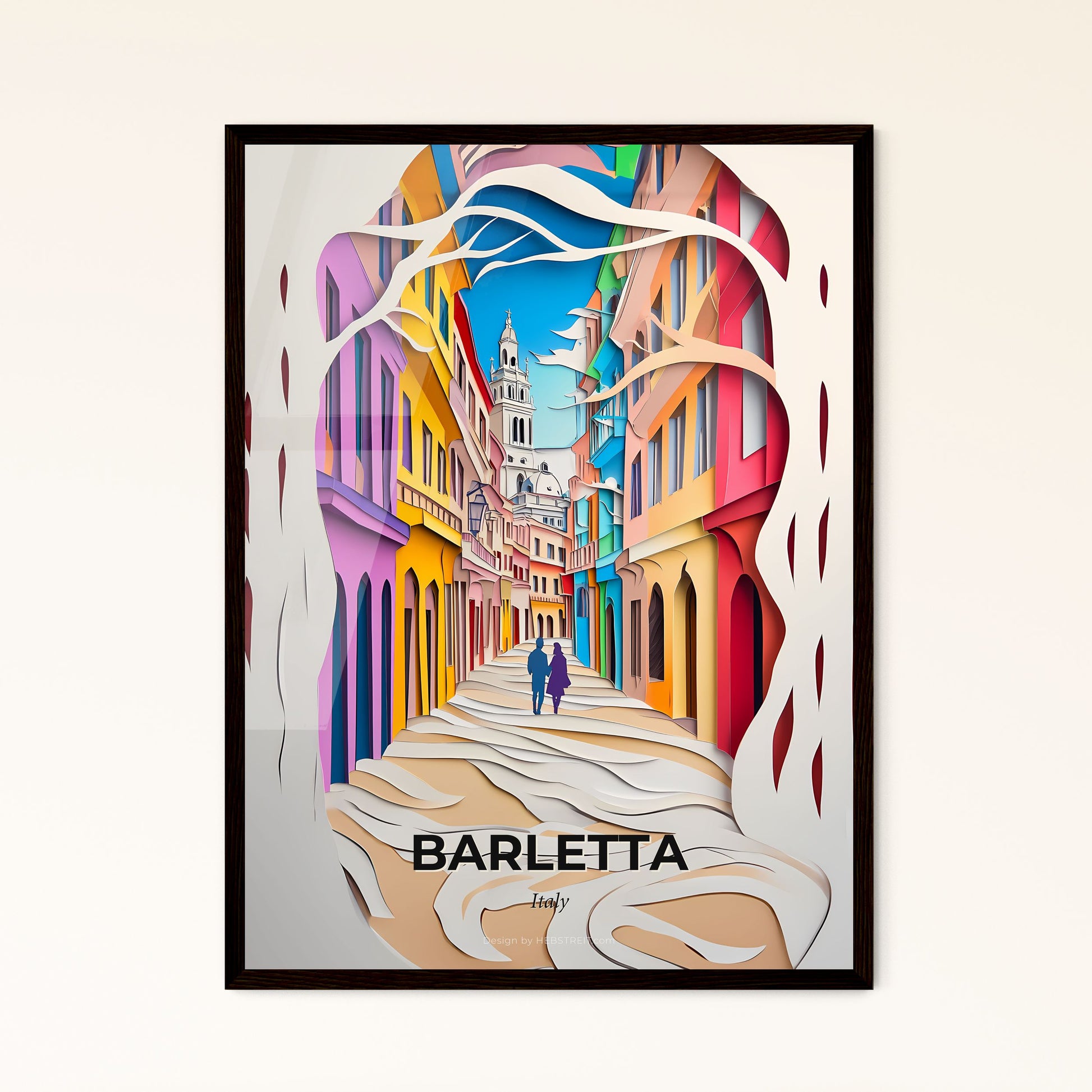 Vivid Barletta, Italy - a paper cut of a couple walking down a street