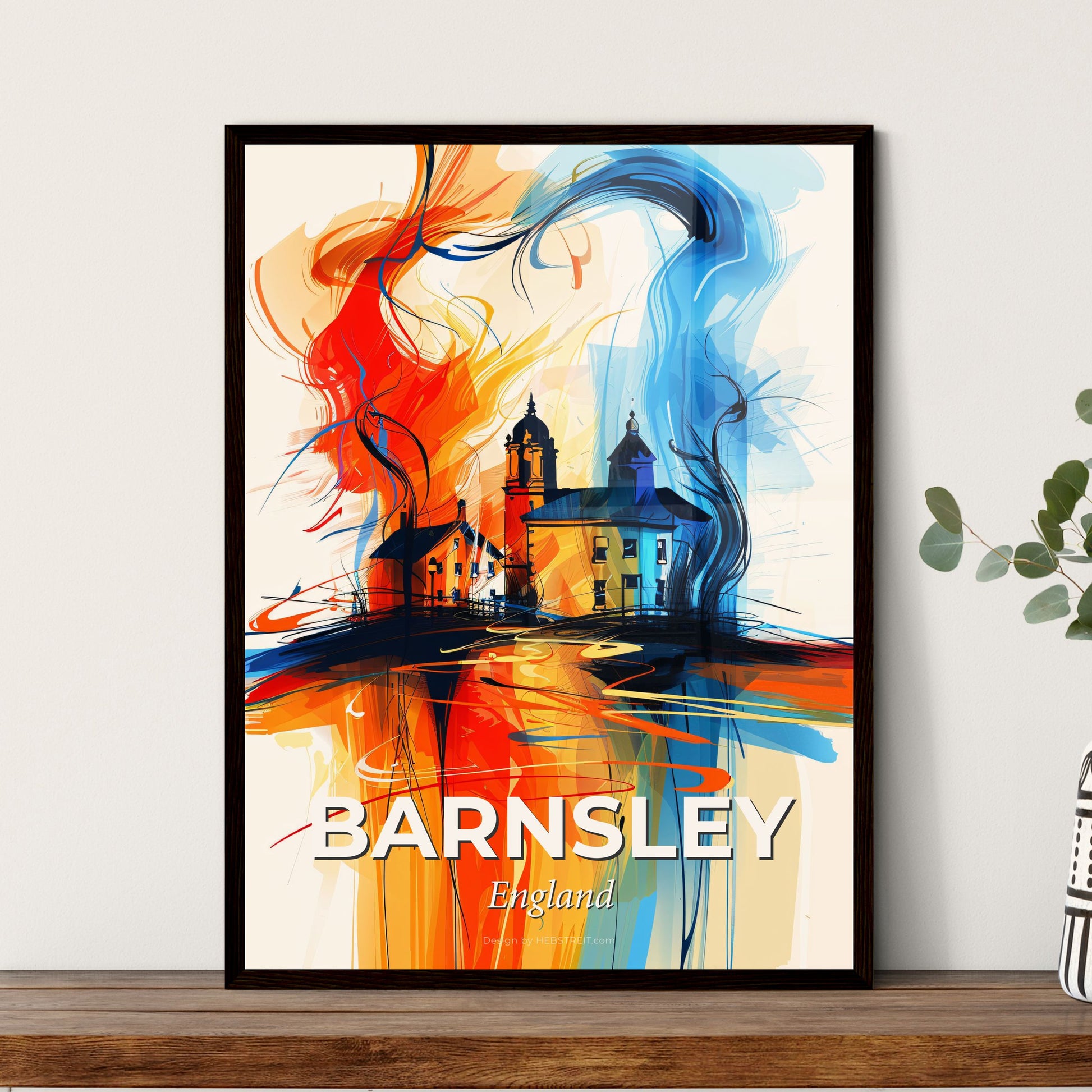 Vibrant Barnsley, England - A Painting Of A Building With A Colorful Smoke Coming Out Of It