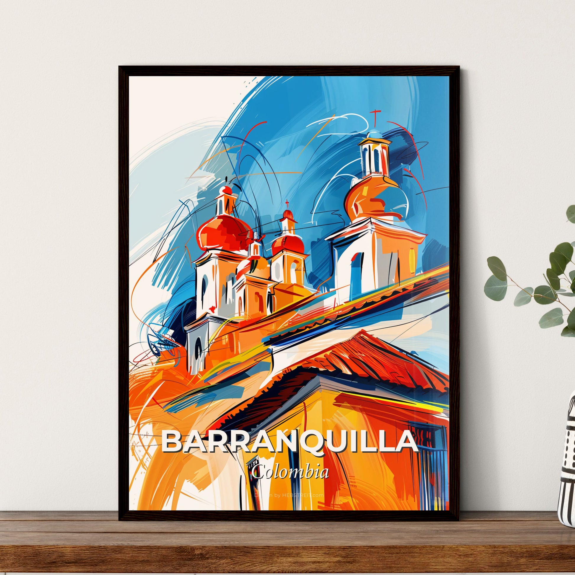 Vibrant Barranquilla, Colombia - A Painting Of A Building With A Red Roof