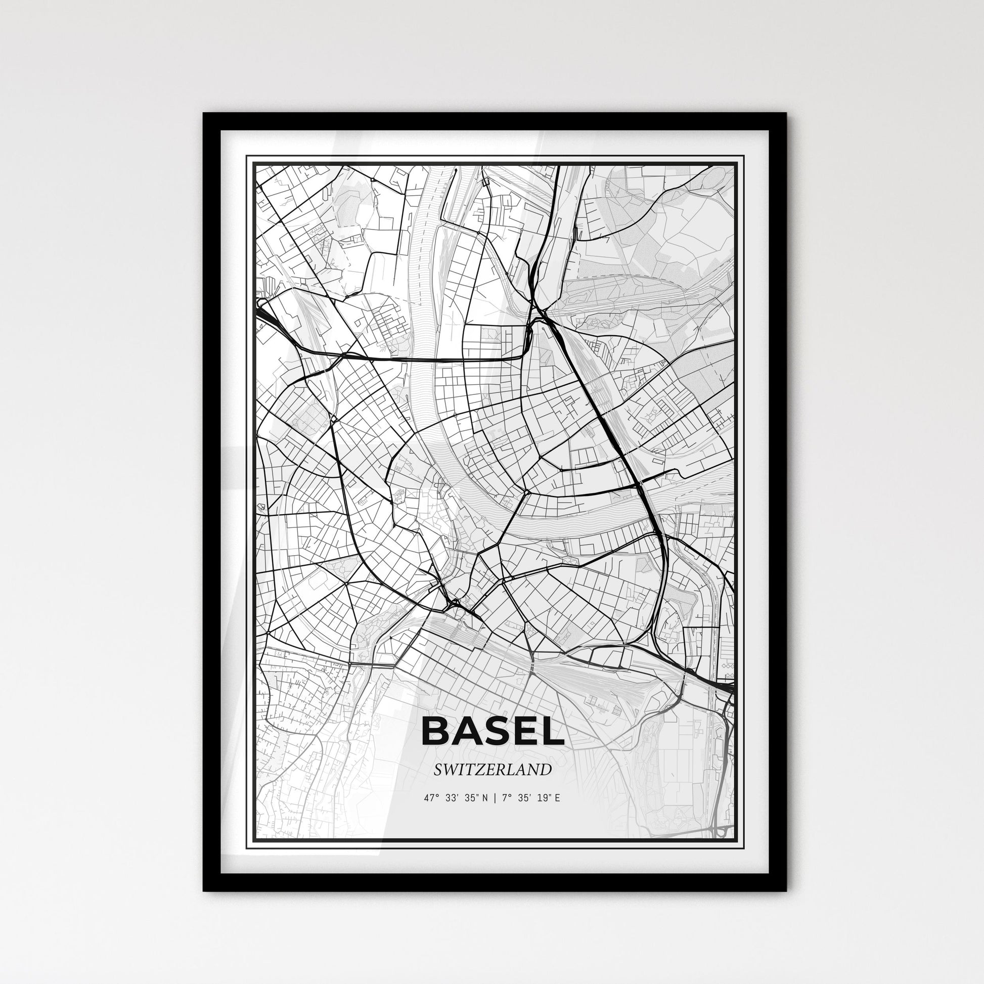 Basel Switzerland - Scandinavian Style City Map for Modern Home Decor