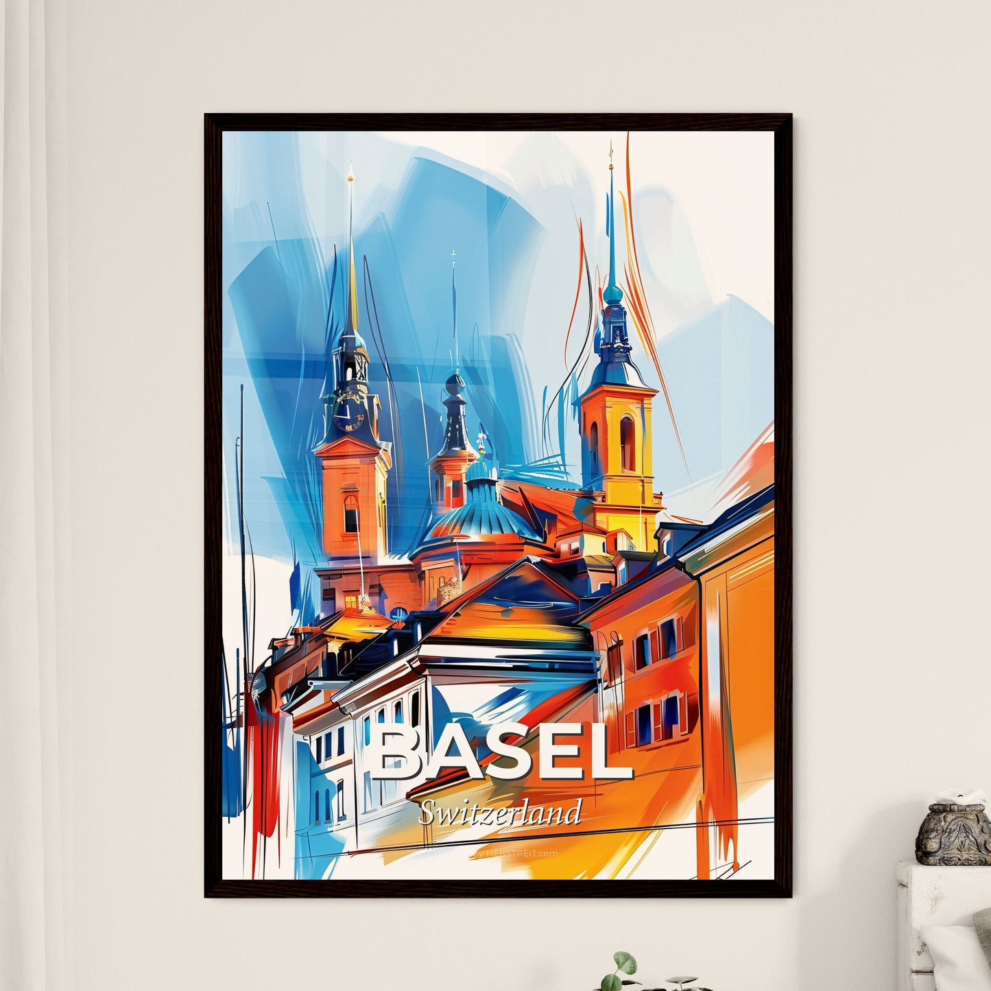 Vibrant Basel, Switzerland - A Painting Of A Building With Towers