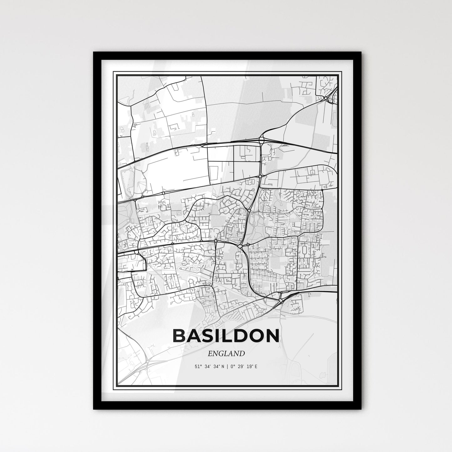 Basildon England - Scandinavian Style City Map for Modern Home Decor