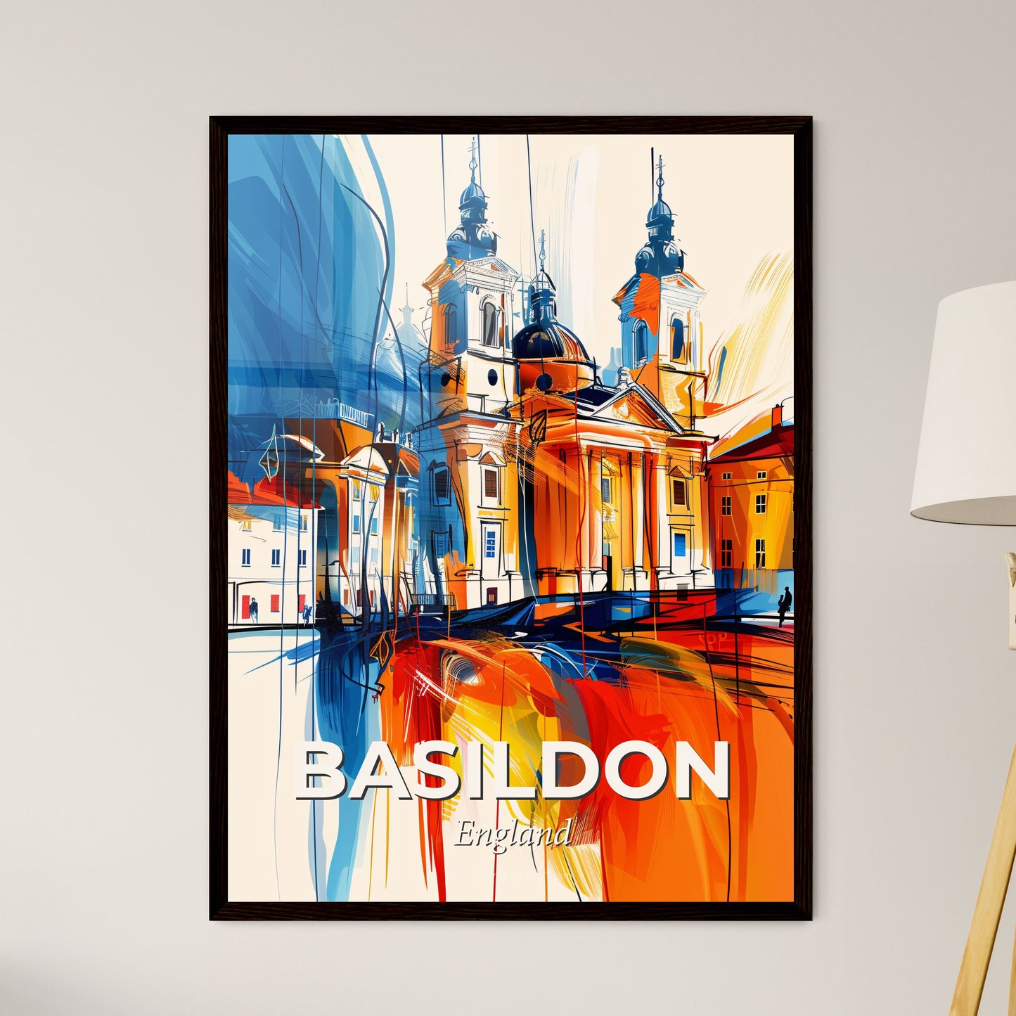 Vibrant Basildon, England - A Painting Of A Building With A Large Building And A Large Building