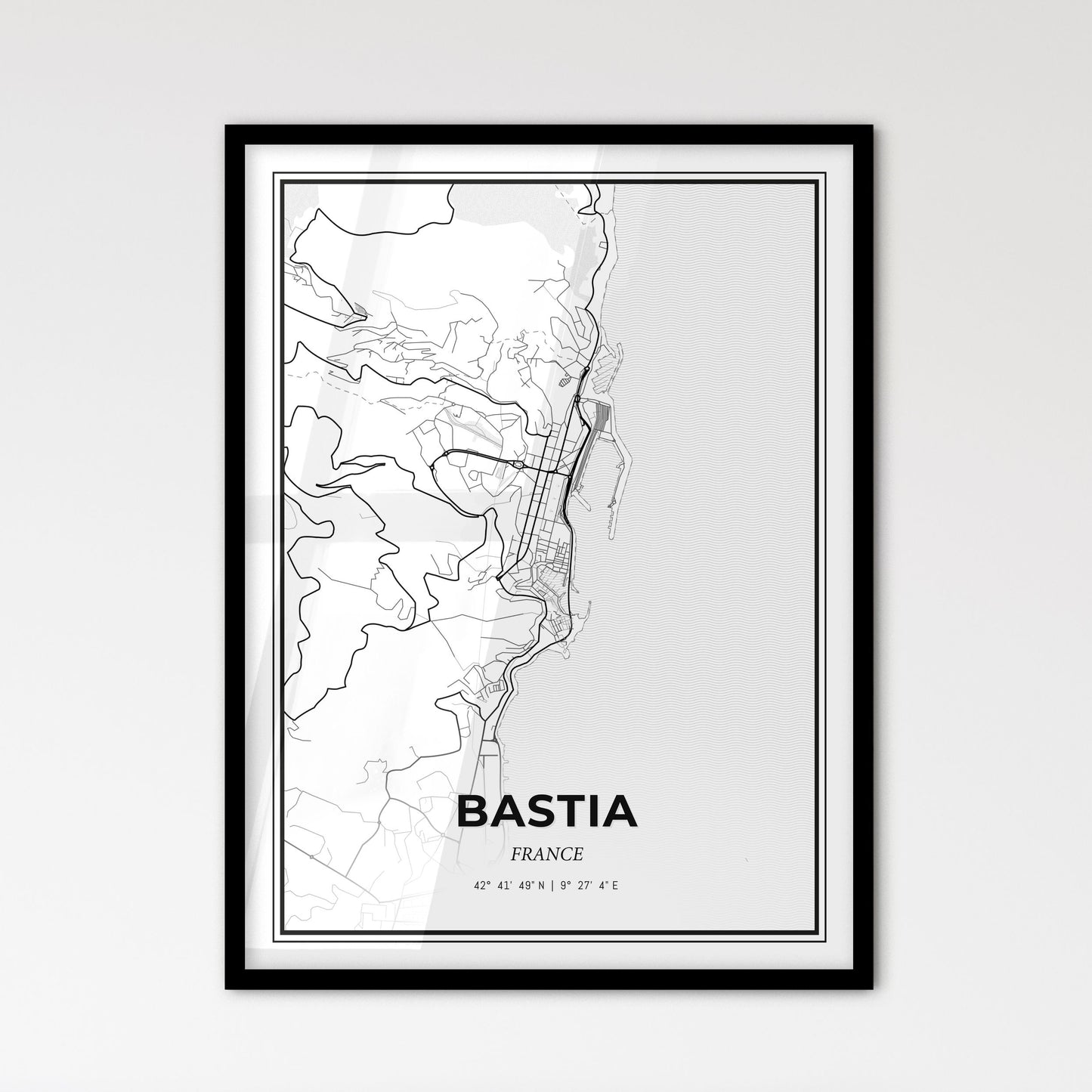 Bastia France - Scandinavian Style City Map for Modern Home Decor