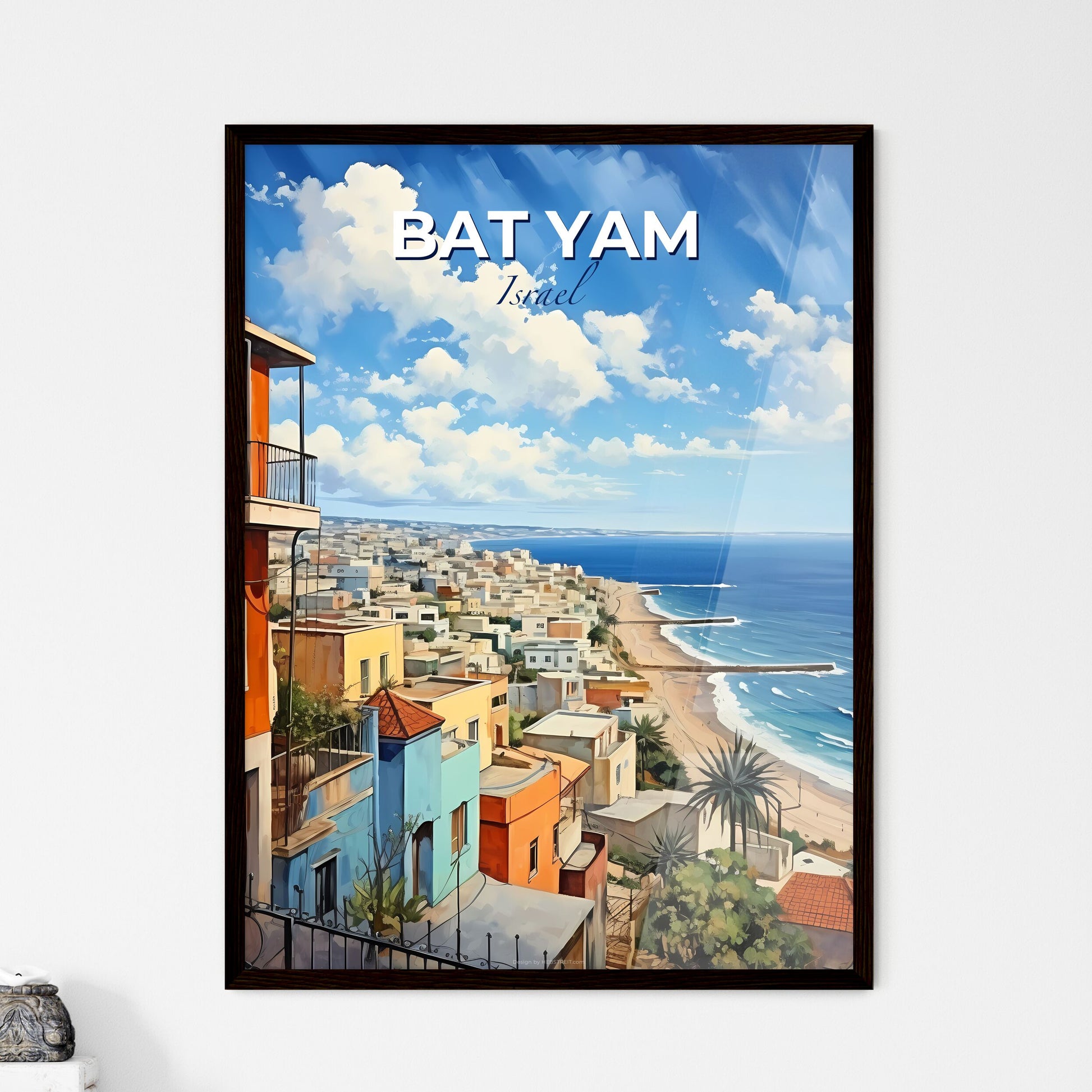 Vibrant Impressionistic Bat Yam Israel City Skyline by the Beach Default Title