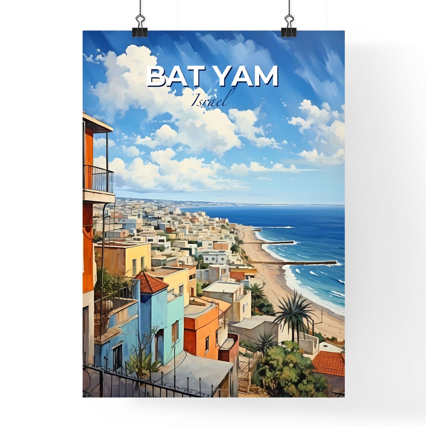 Vibrant Impressionistic Bat Yam Israel City Skyline by the Beach Default Title