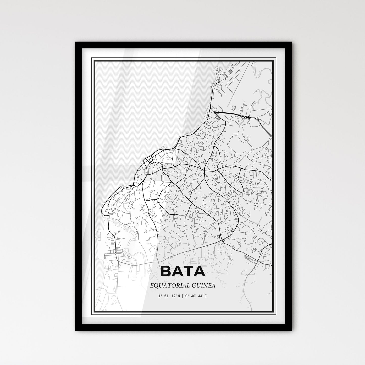 Bata Equatorial Guinea - Scandinavian Style City Map for Modern Home Decor