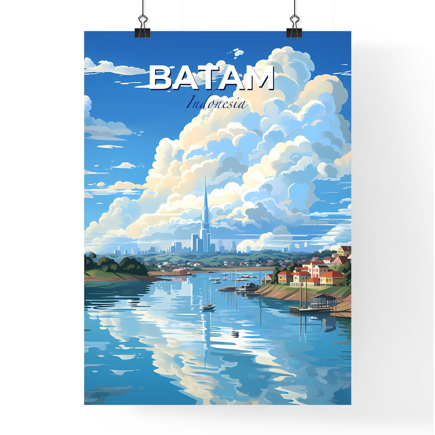 Vibrant Digital Painting of Batam Skyline, Indonesia's Watery City Default Title