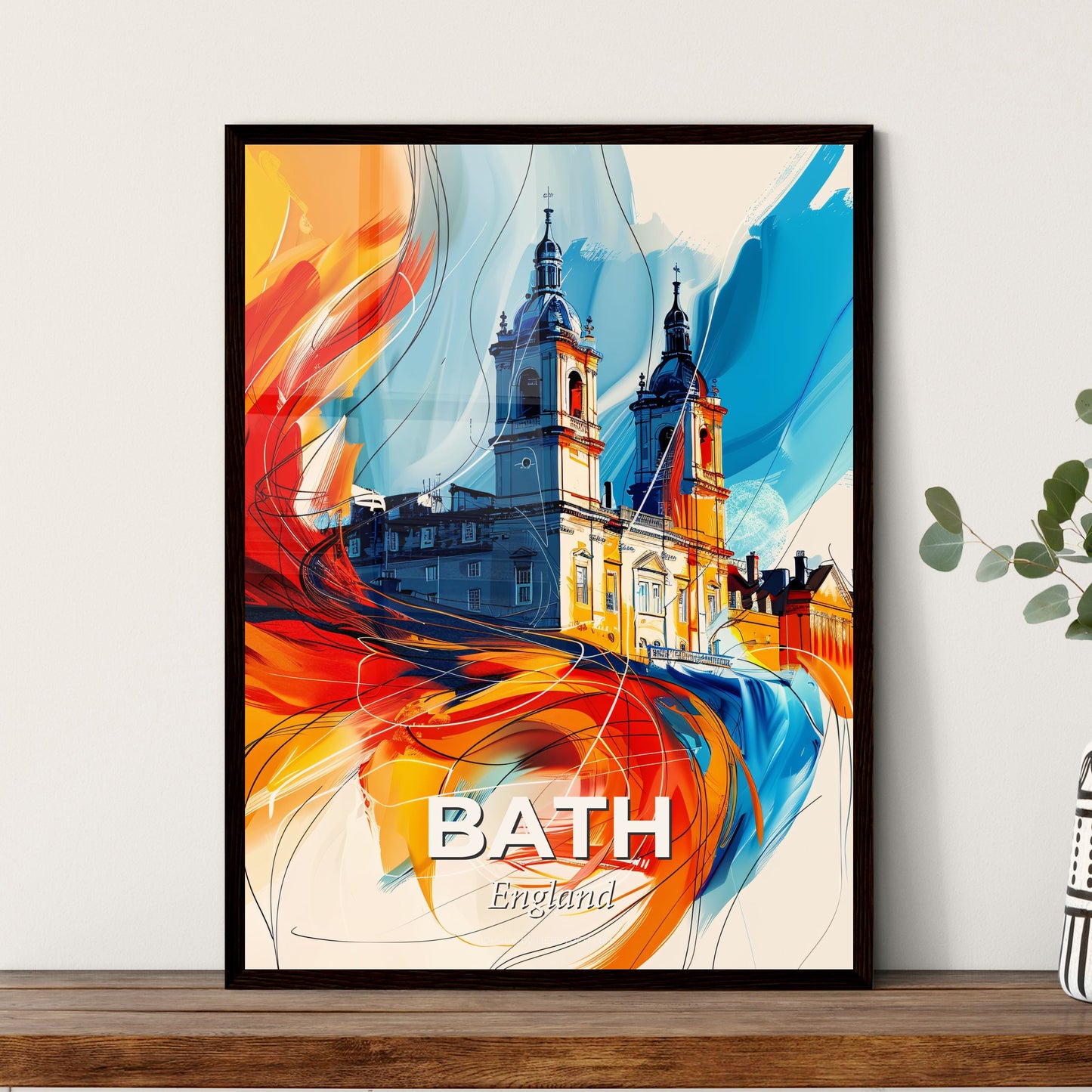 Vibrant Bath, England - A Building With Towers And A Colorful Swirl Of Paint