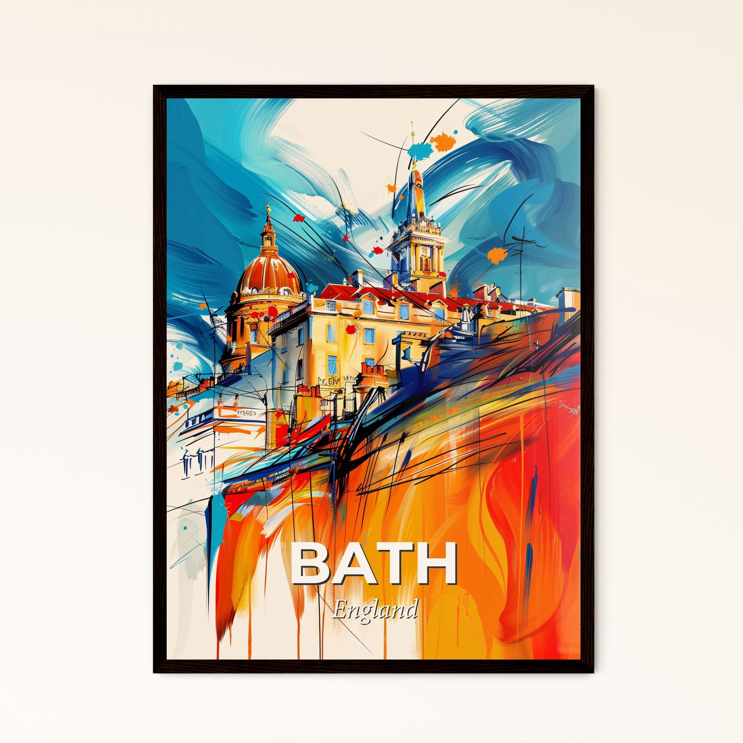 Vibrant Bath, England - A Painting Of A Building With A Dome And A Colorful Background