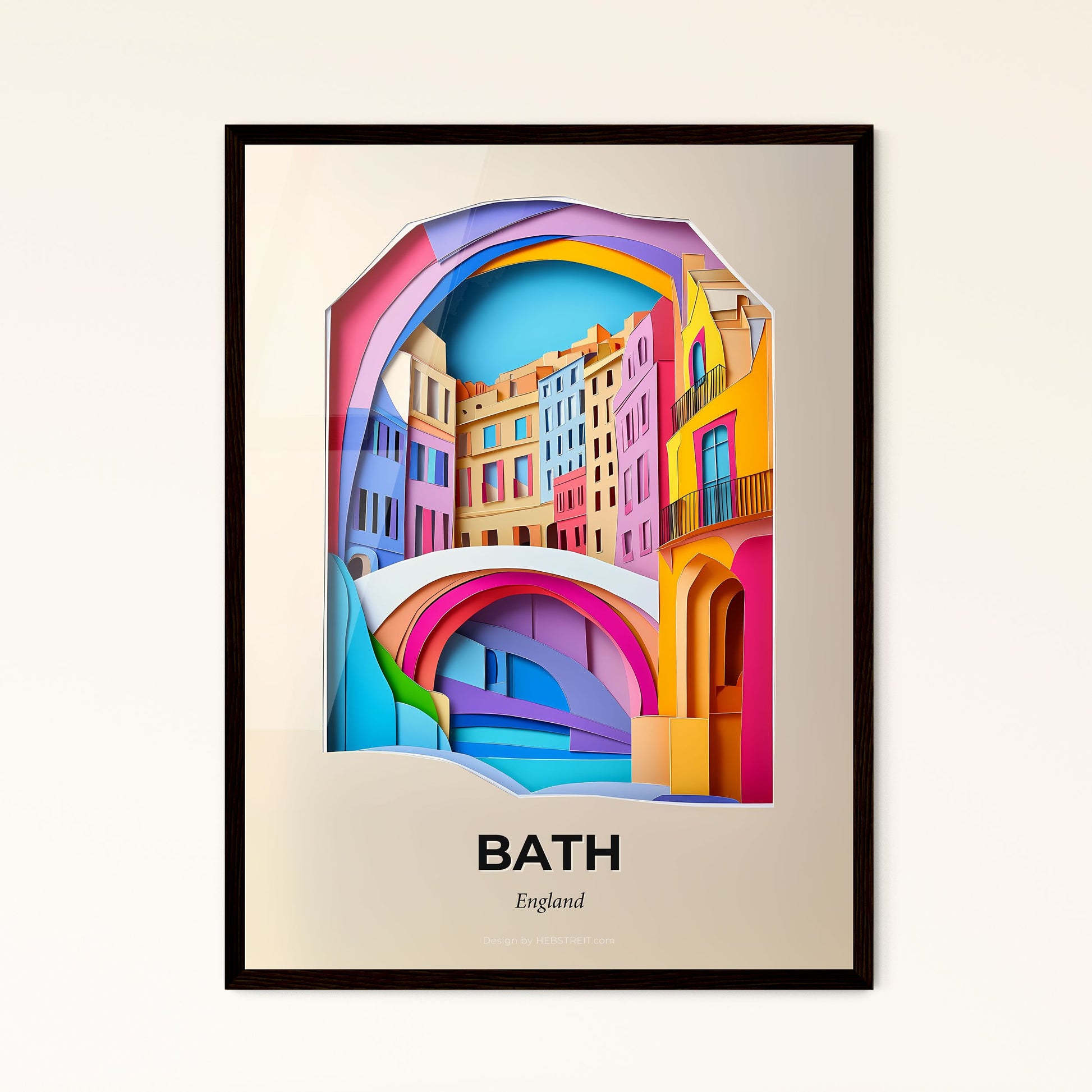 Vivid Bath, England - a paper cut of a colorful city with a bridge