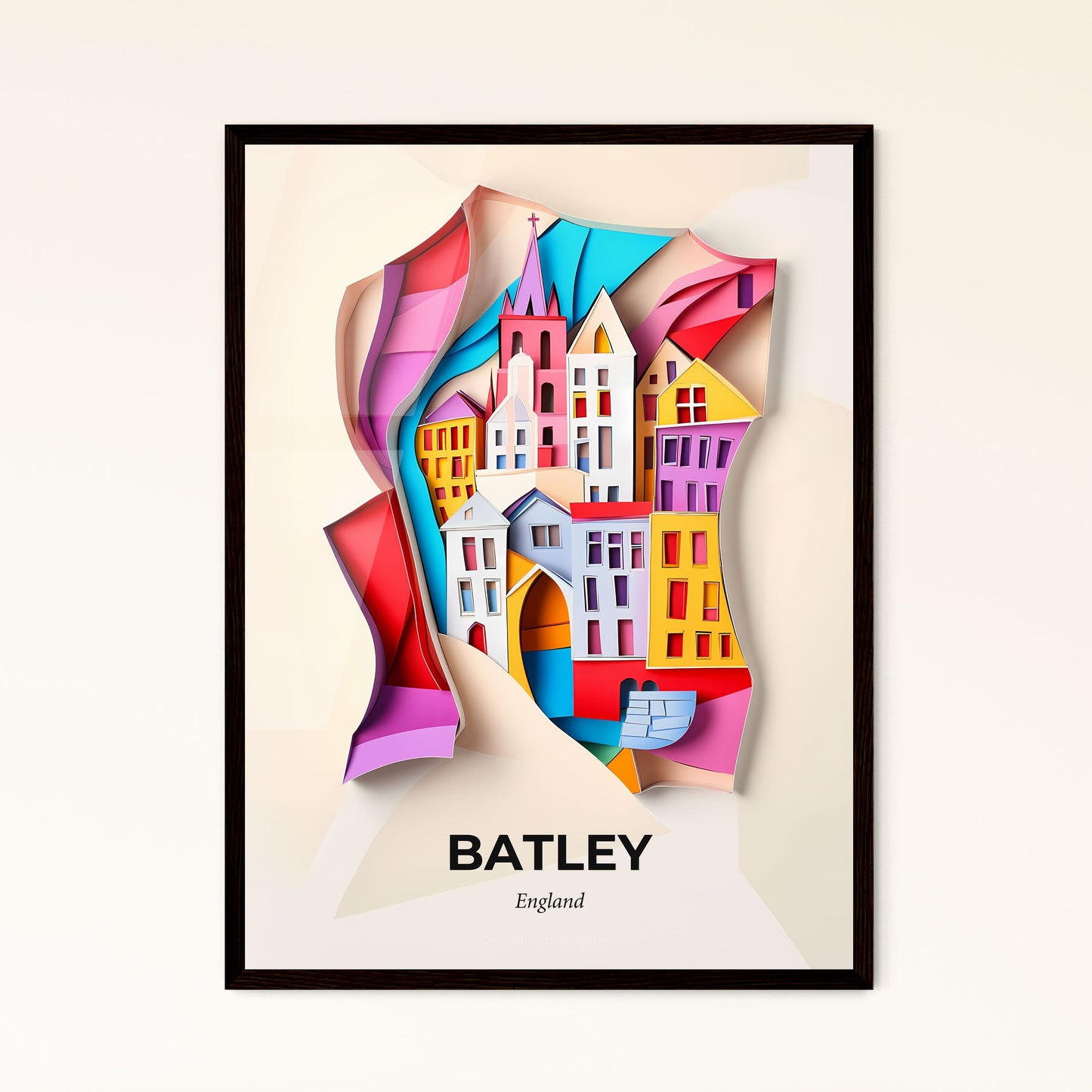 Vivid Batley, England - a paper cut of a city with a church