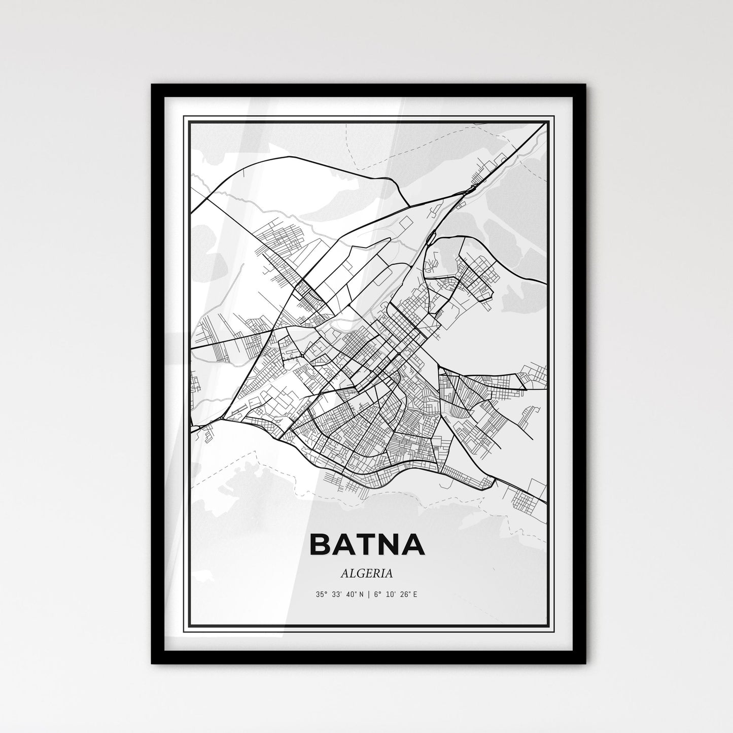 Batna Algeria - Scandinavian Style City Map for Modern Home Decor