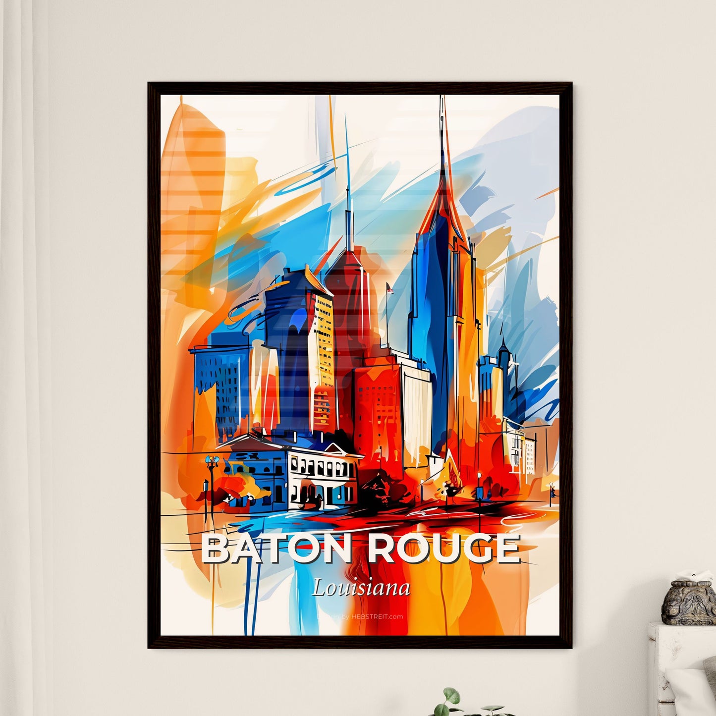 Vibrant Baton Rouge, Louisiana - A Colorful Cityscape With Buildings And A Body Of Water