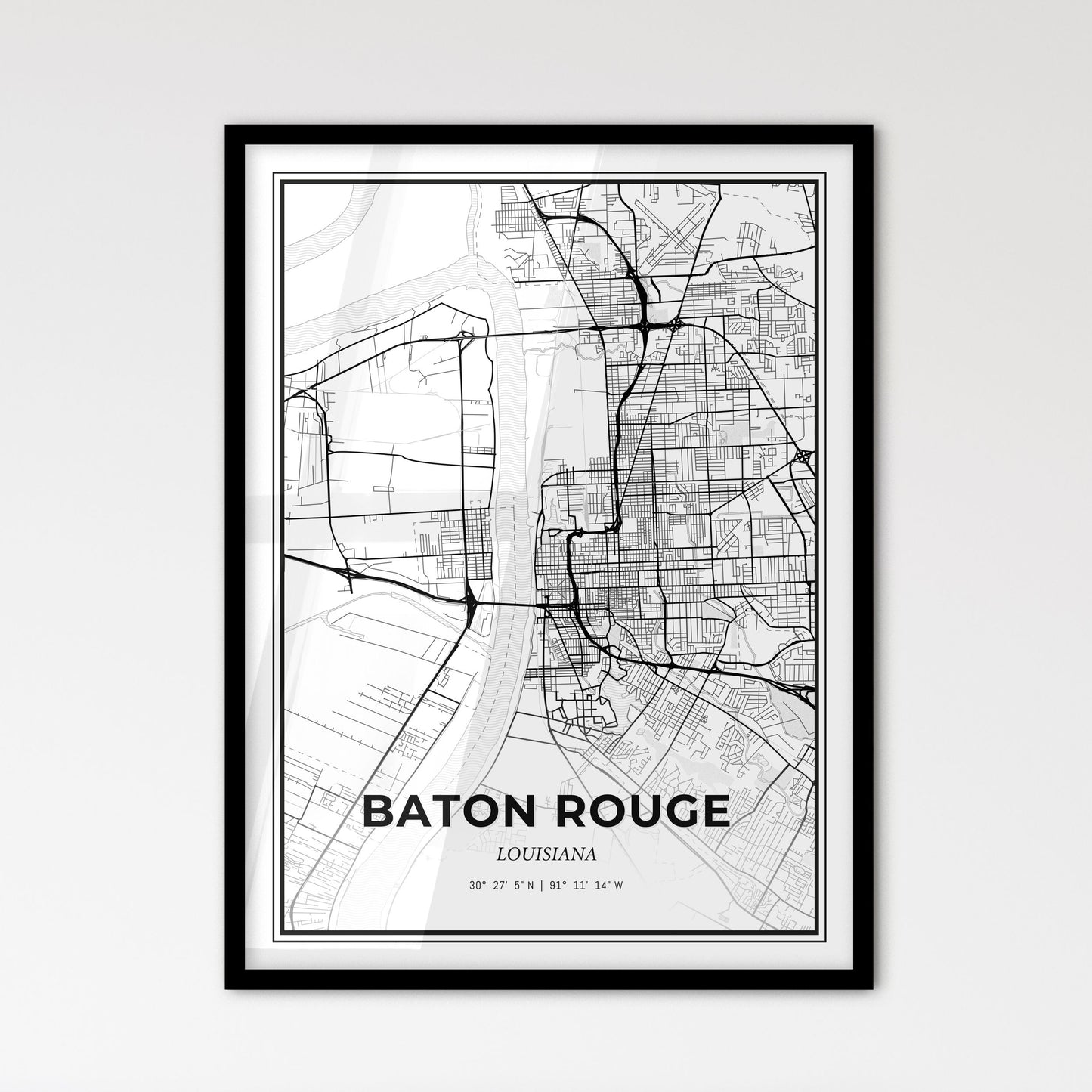 Baton Rouge Louisiana - Scandinavian Style City Map for Modern Home Decor