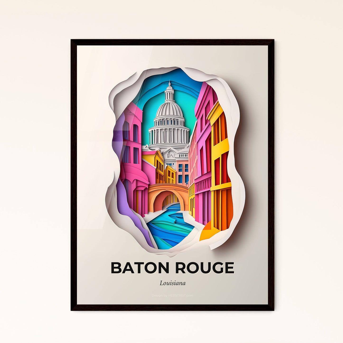 Vivid Baton Rouge, Louisiana - a paper cut of a city with a capitol building