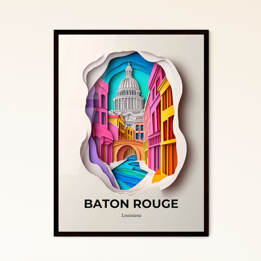 Vivid Baton Rouge, Louisiana - a paper cut of a city with a capitol building