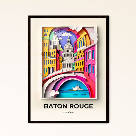 Vivid Baton Rouge, Louisiana - a paper cut of a city with a boat