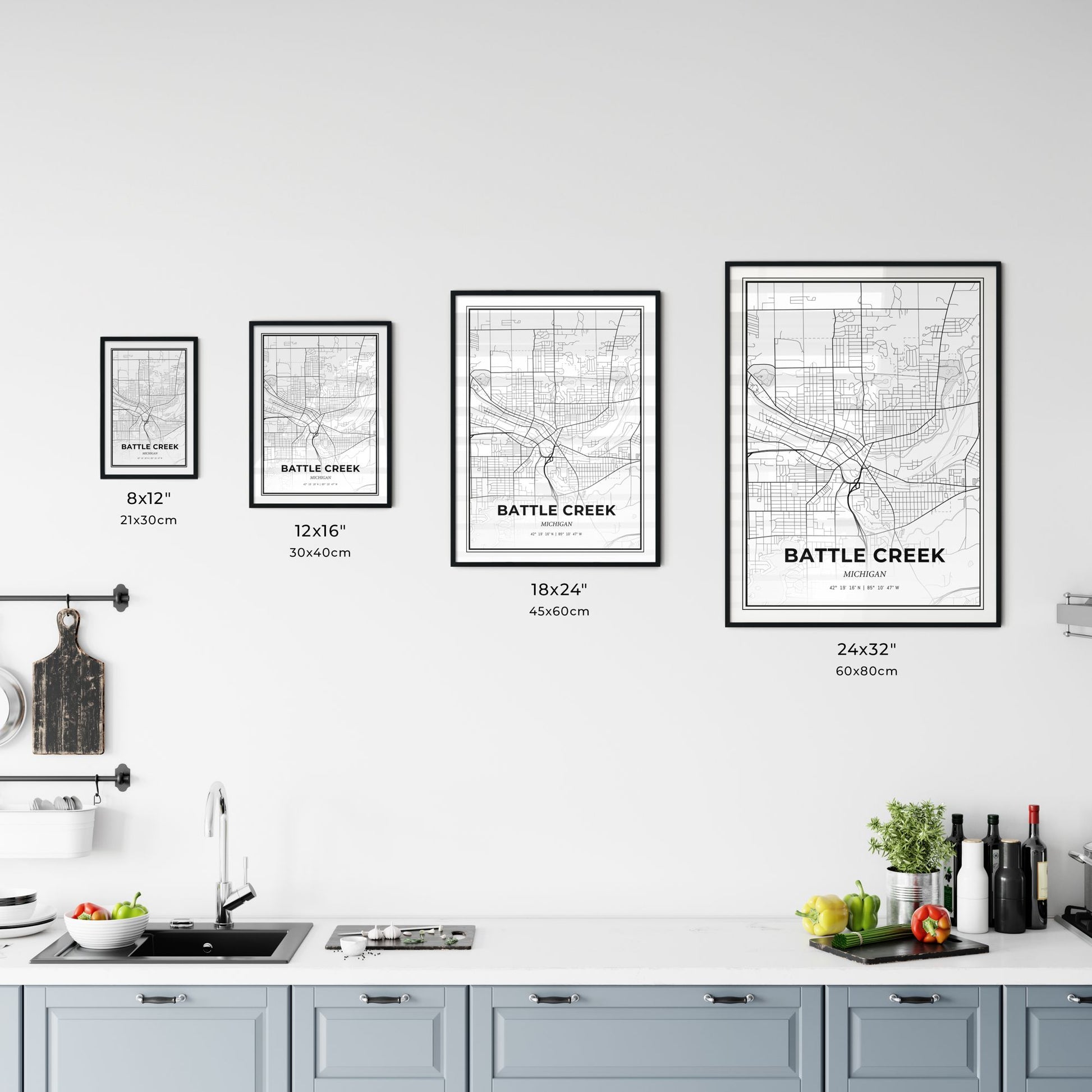 Battle Creek Michigan - Customizable Modern City Map