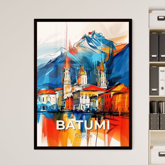 Vibrant Batumi, Georgia - A Painting Of A Town With A Mountain In The Background