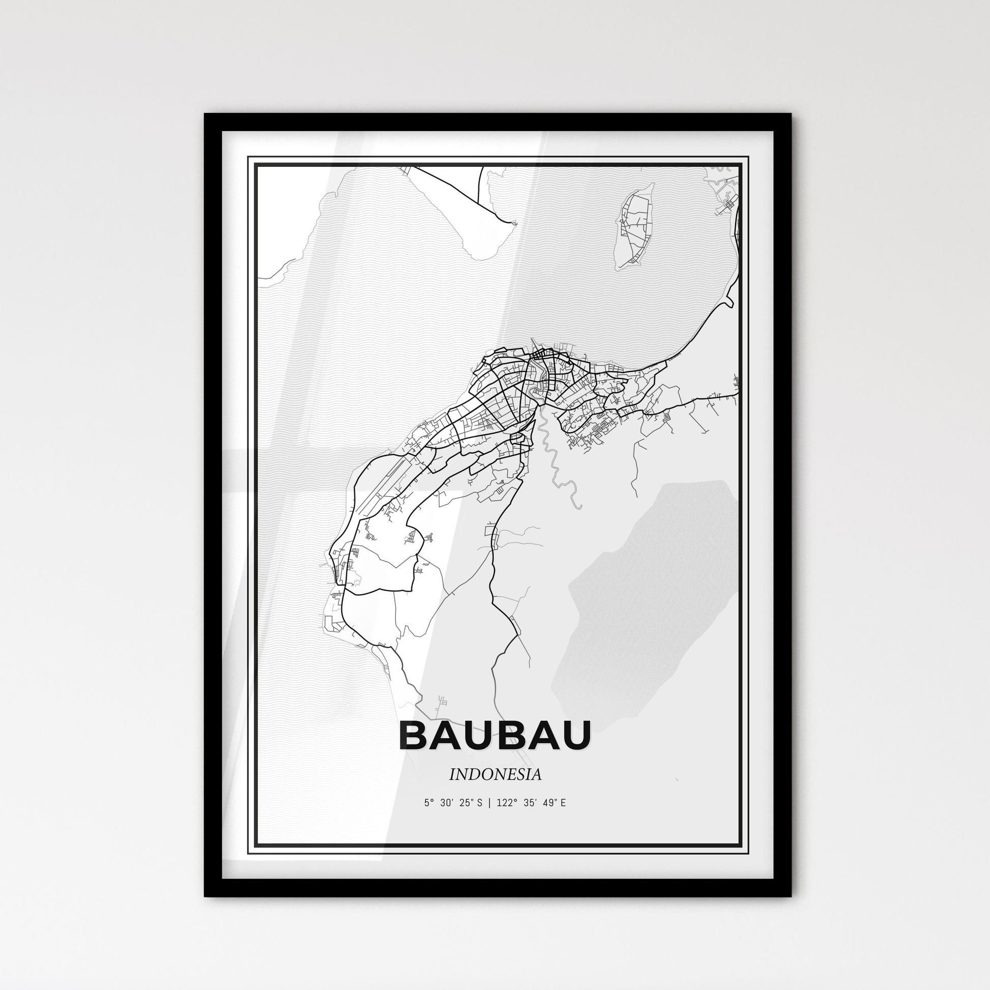 Baubau Indonesia - Scandinavian Style City Map for Modern Home Decor