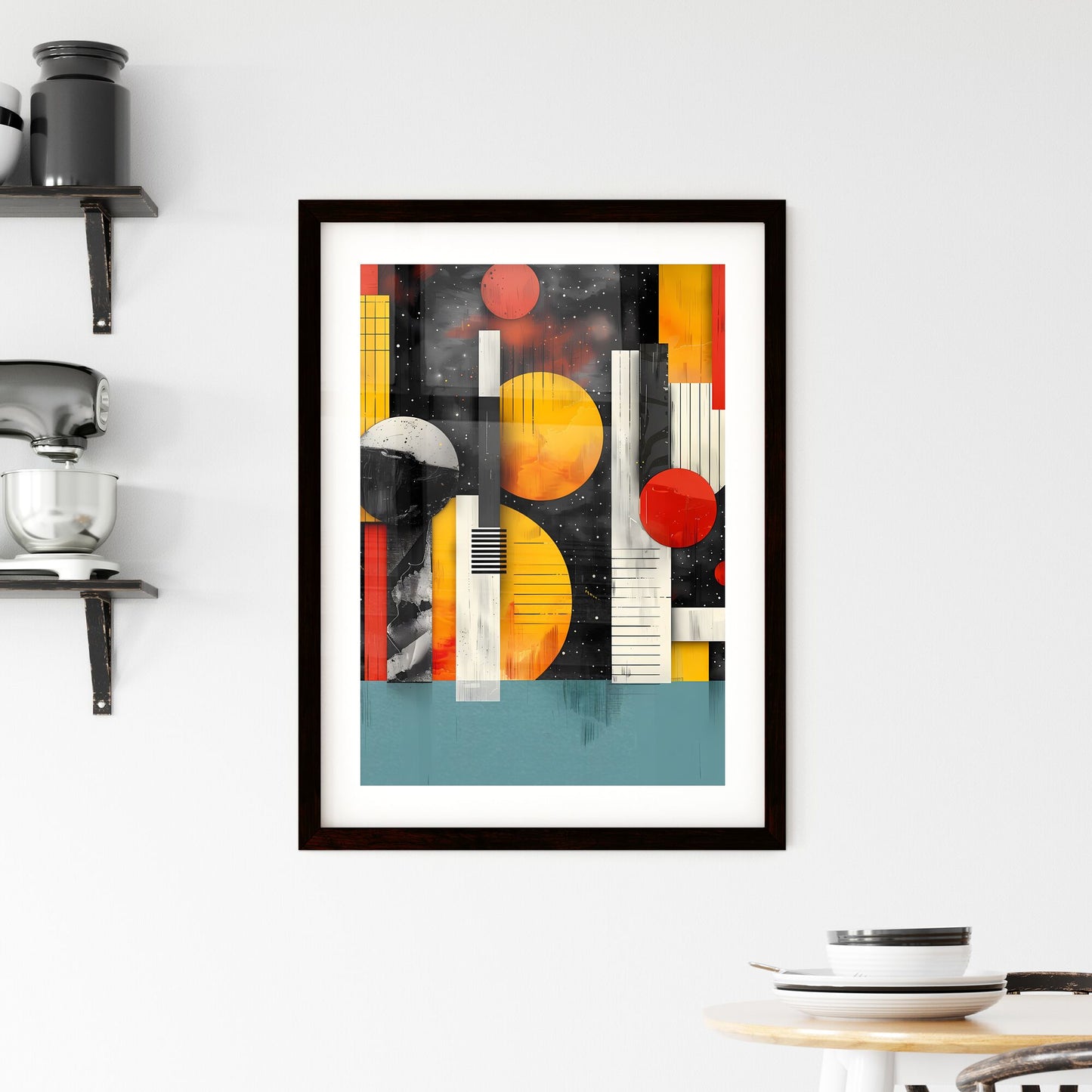 Modern abstract art Bauhaus style colourful painting for blog about poetry with circles and lines Default Title