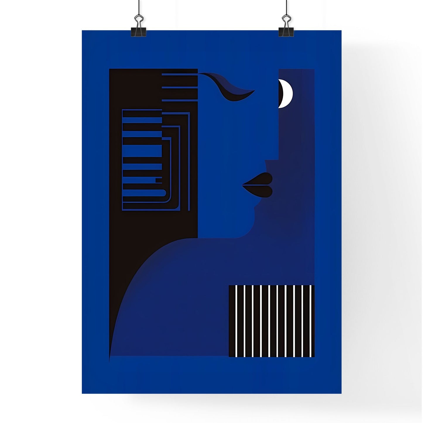 Modern Geometric Bauhaus Style Art Piece with Vibrant Blue and Black Shapes Default Title
