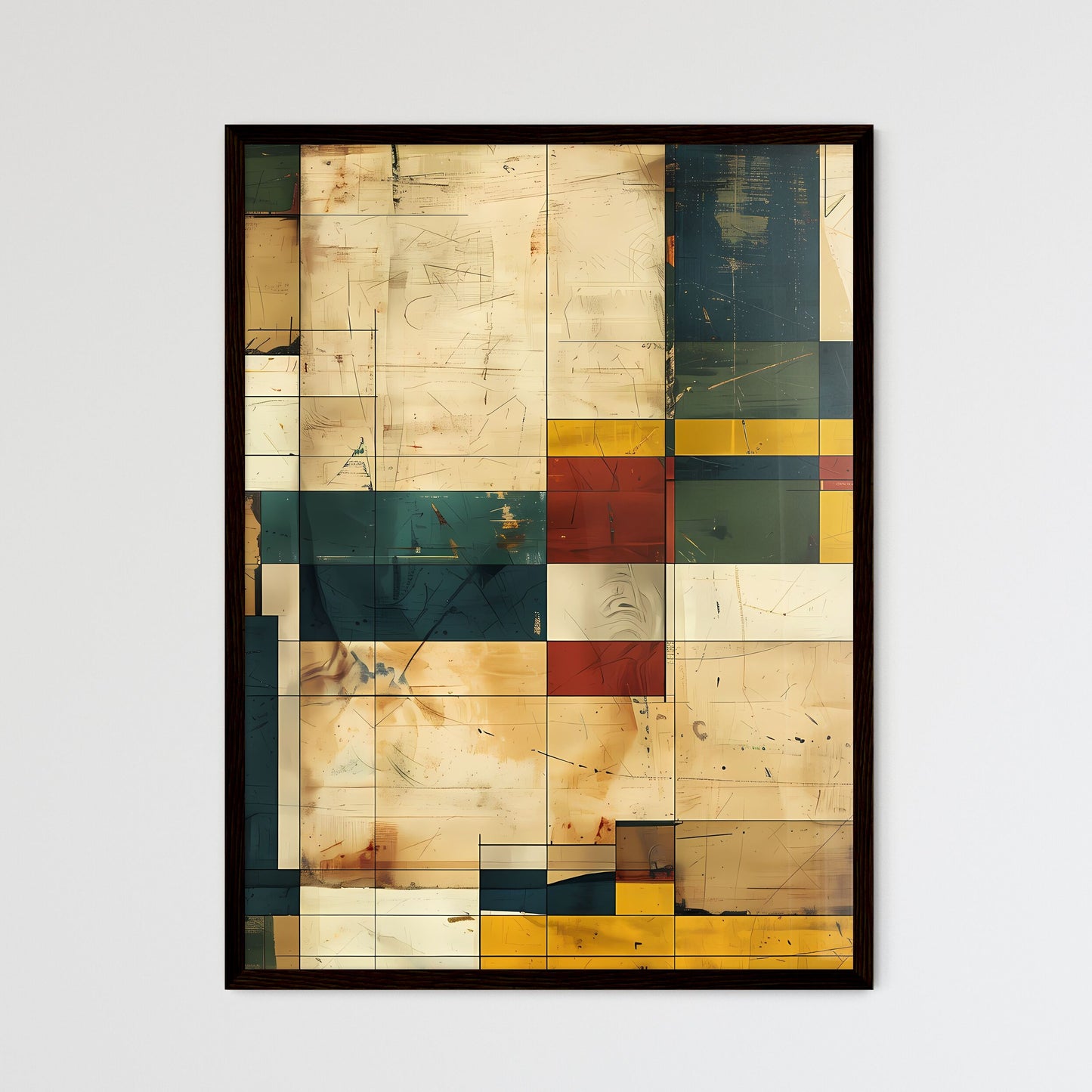 Abstract Bauhaus Wall Art - Vibrant Squares  - Framed Art Print