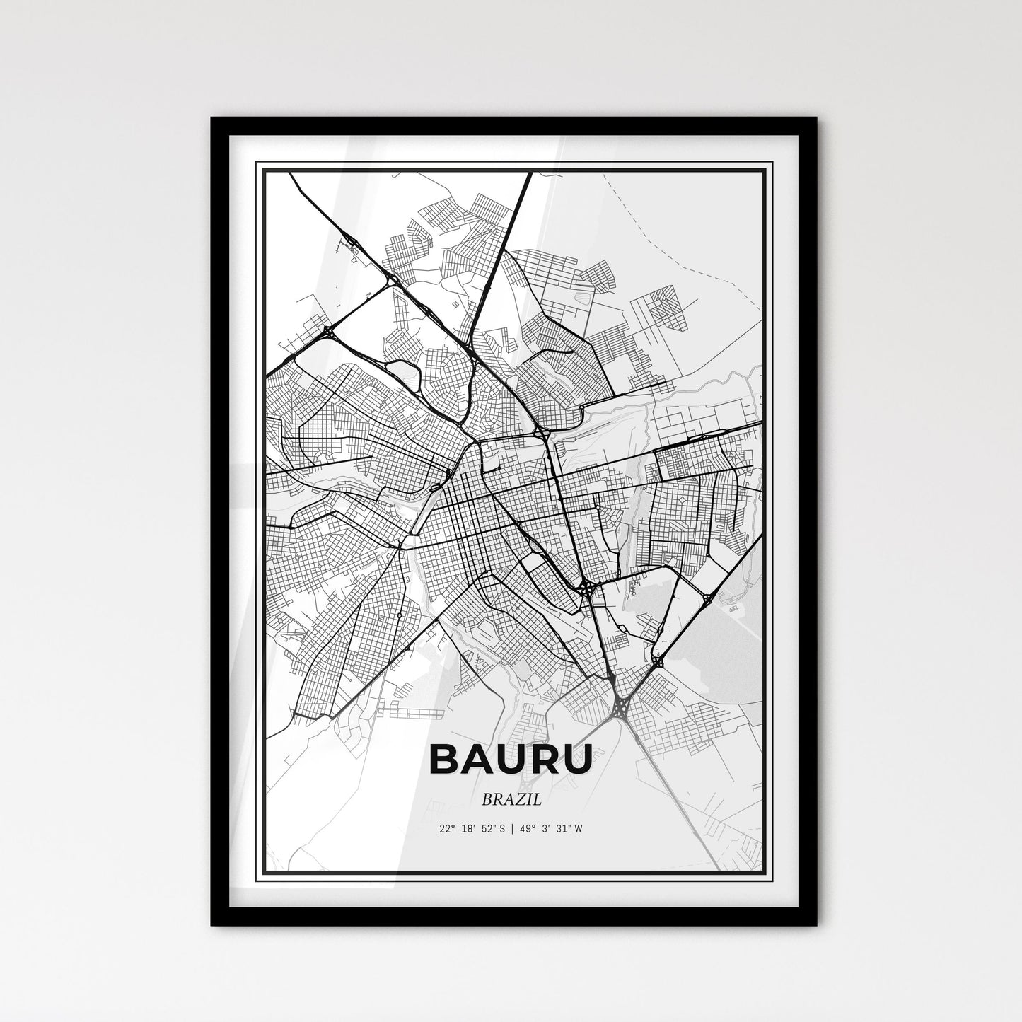 Bauru Brazil - Scandinavian Style City Map for Modern Home Decor