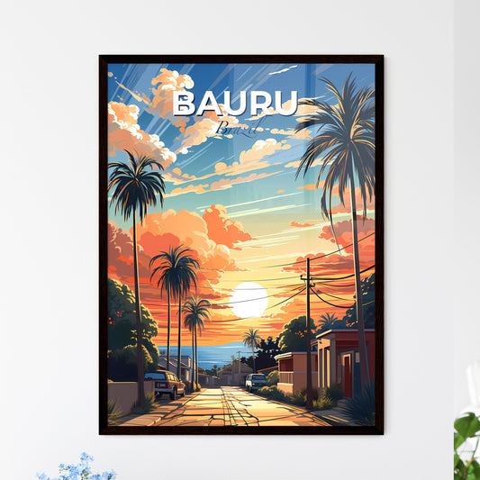 Vibrant Sunset Street Scene, Bauru Brazil City Skyline Buildings Palm Trees Art Painting Default Title