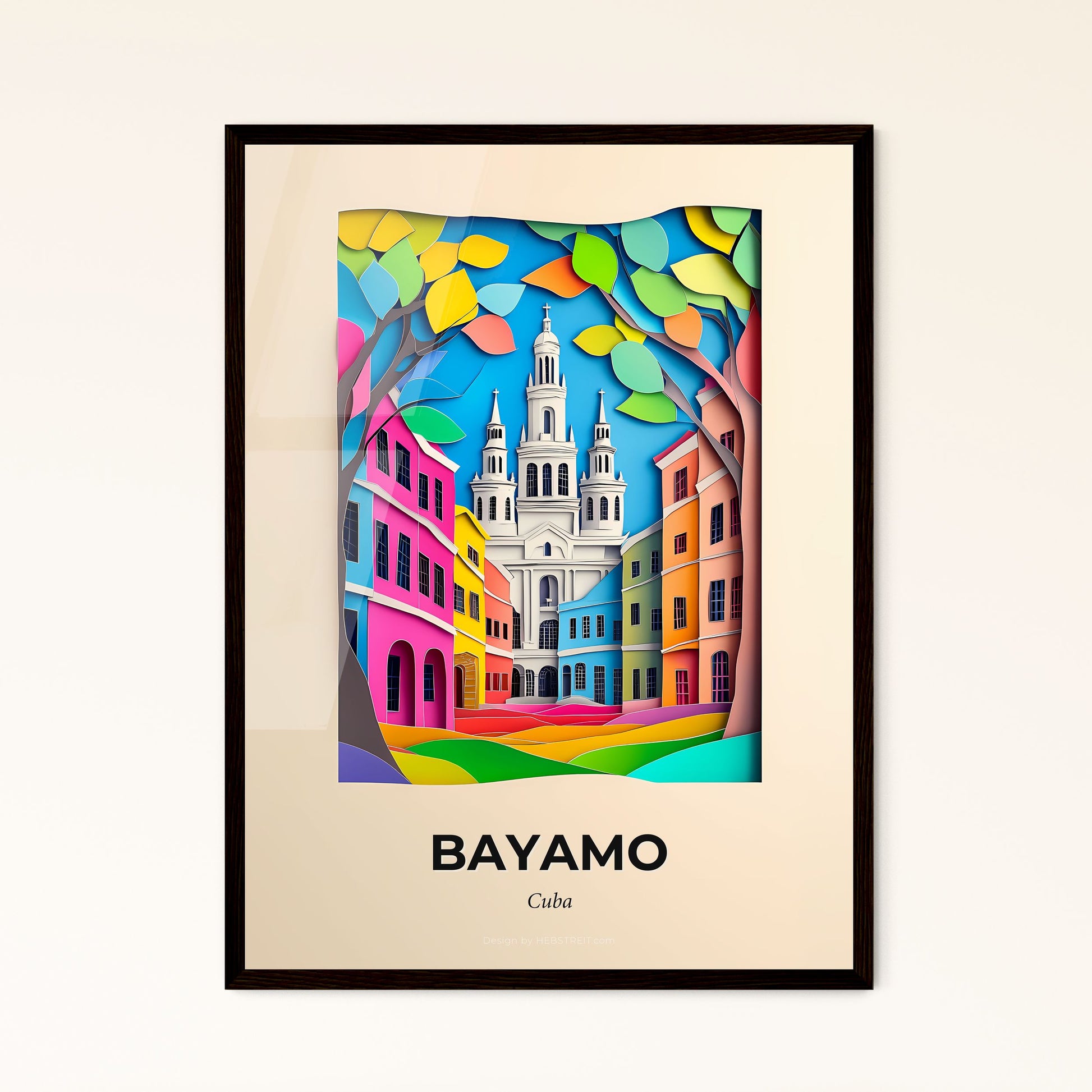 Vivid Bayamo, Cuba - a paper cut of a city with a clock tower