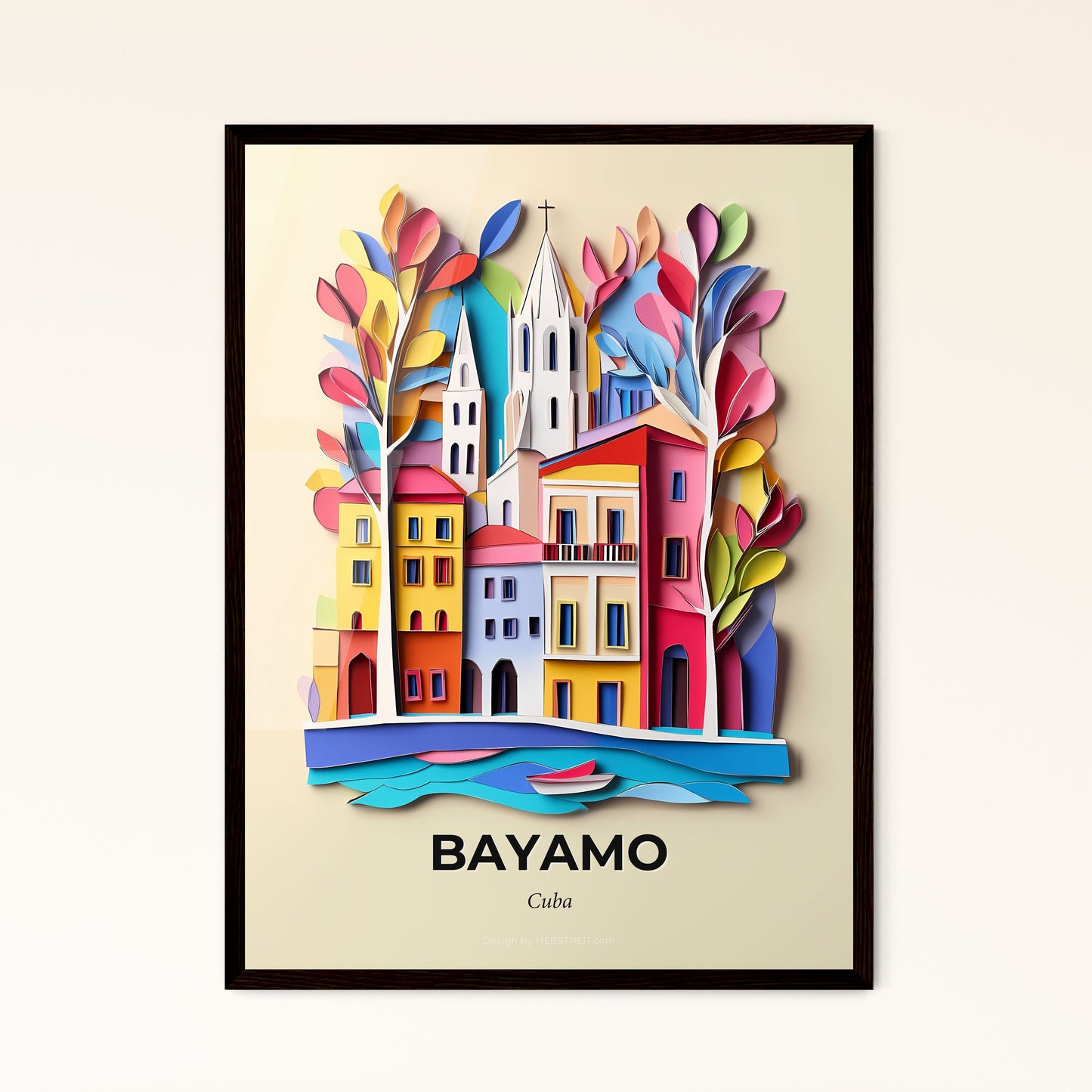 Vivid Bayamo, Cuba - a paper cut of a city with a boat