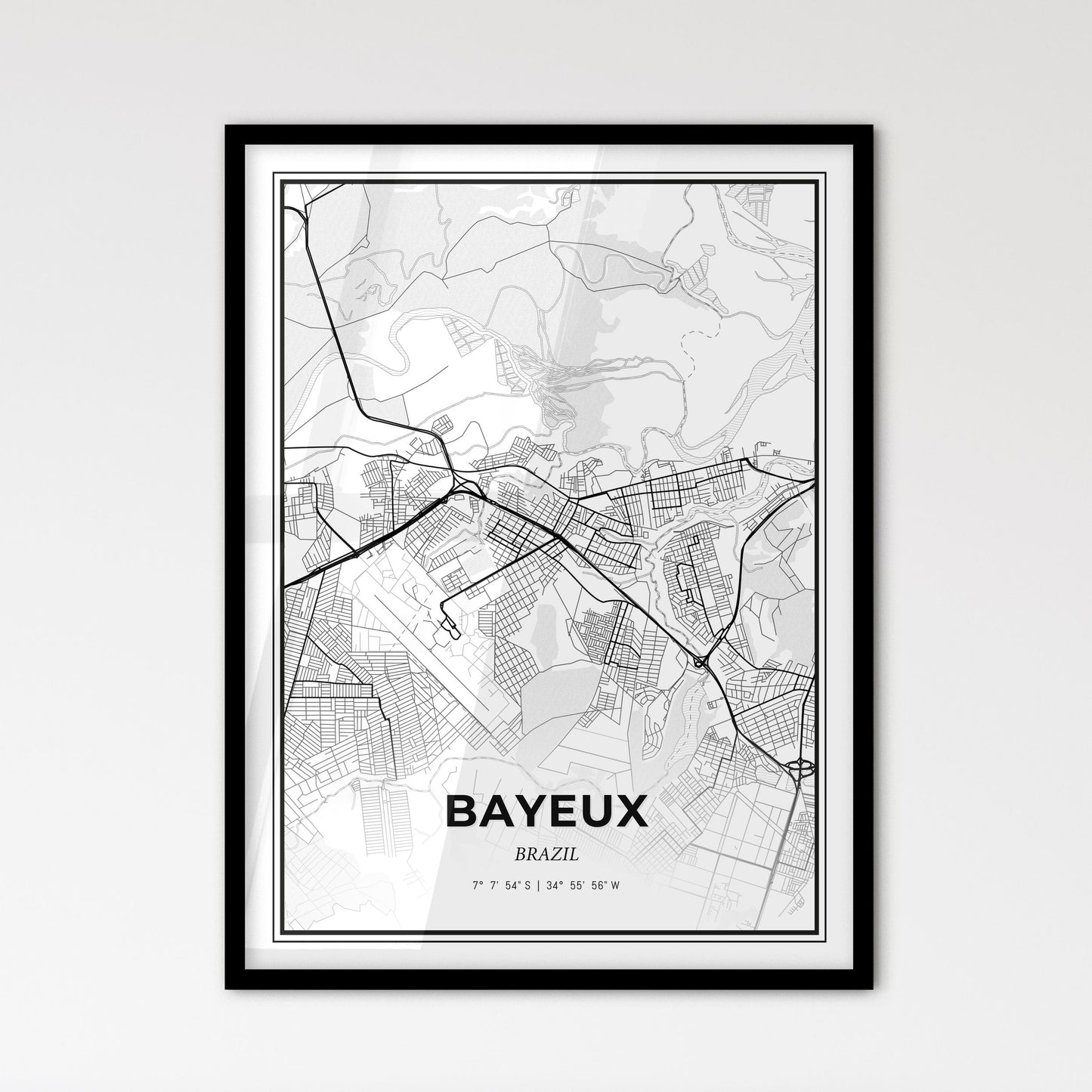 Bayeux Brazil - Scandinavian Style City Map for Modern Home Decor