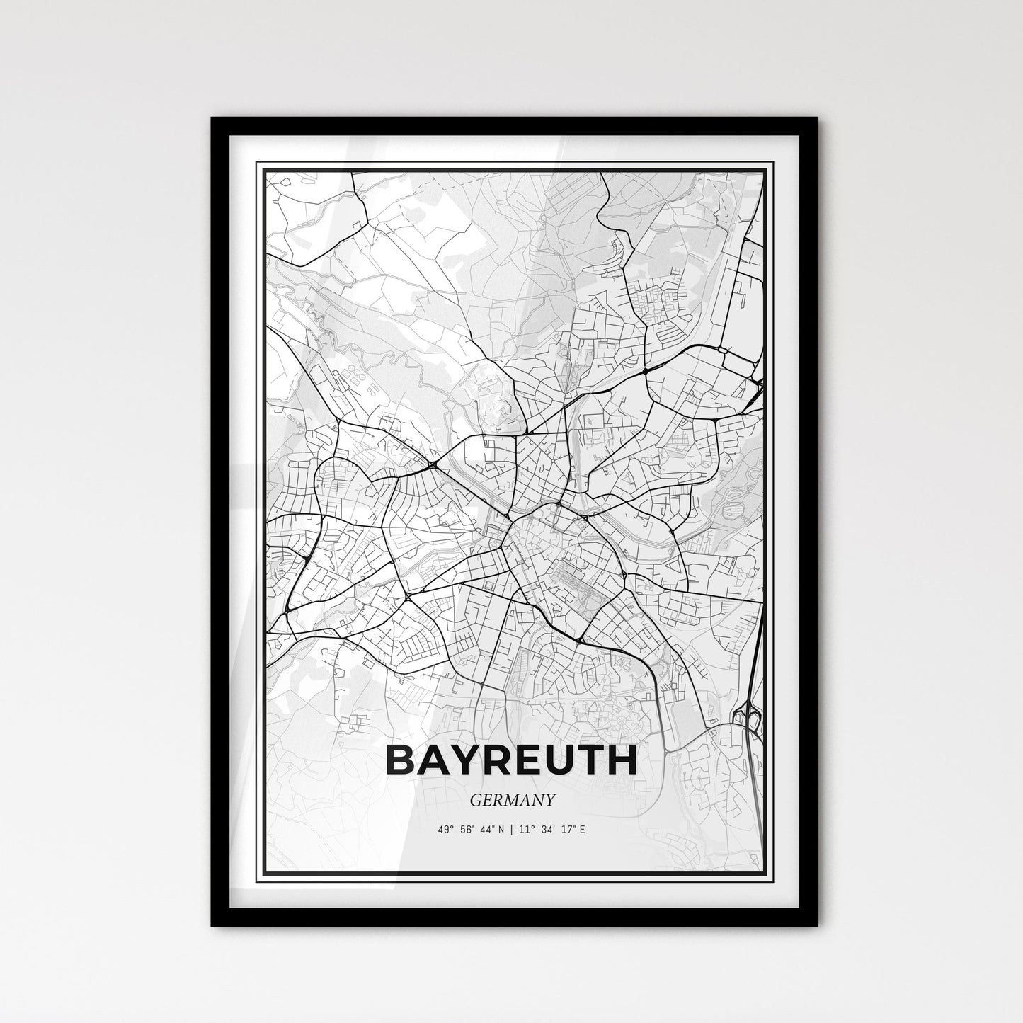 Bayreuth Germany - Scandinavian Style City Map for Modern Home Decor