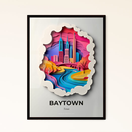 Vivid Baytown, Texas - a paper cut of a city with a river