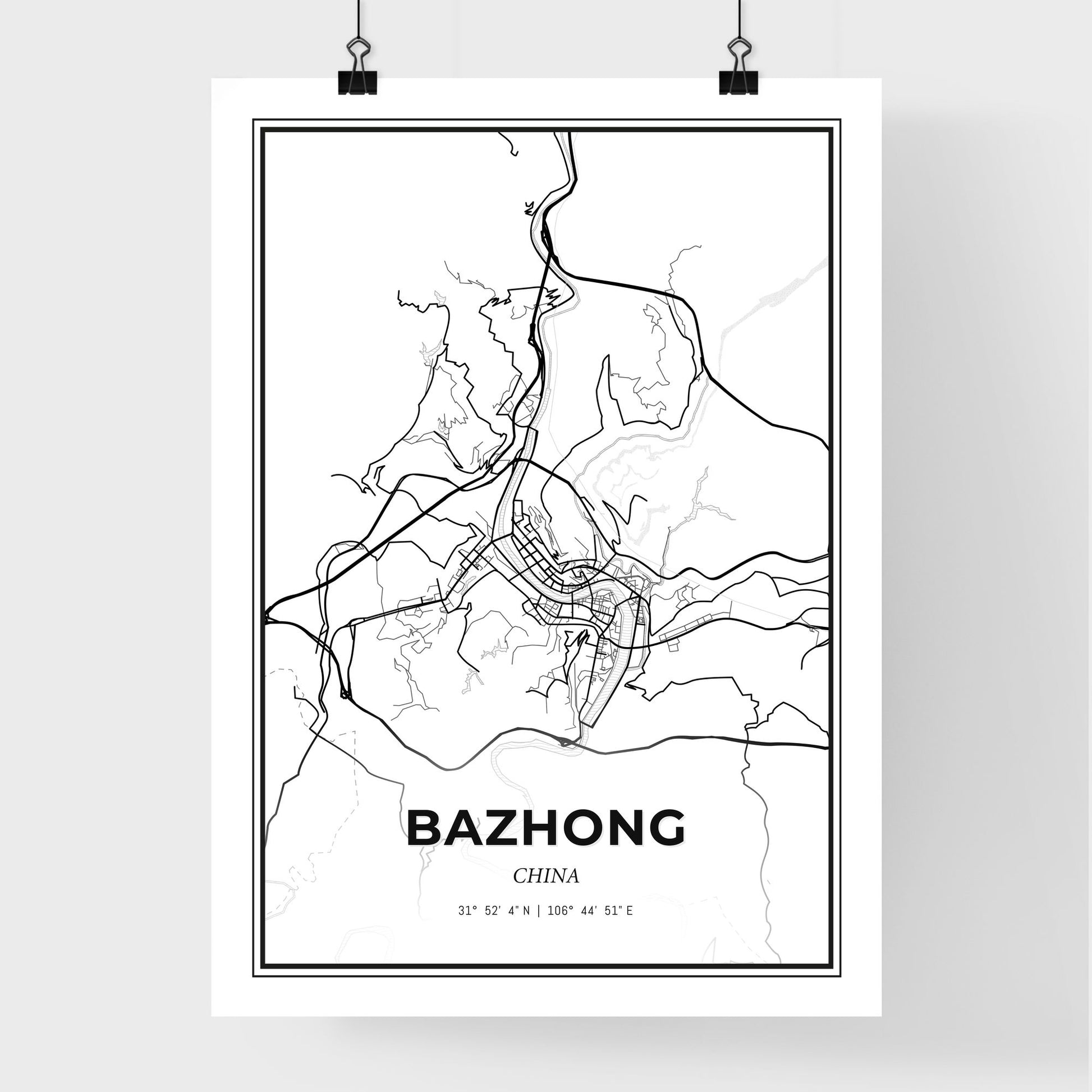 Bazhong China - Premium City Map Poster