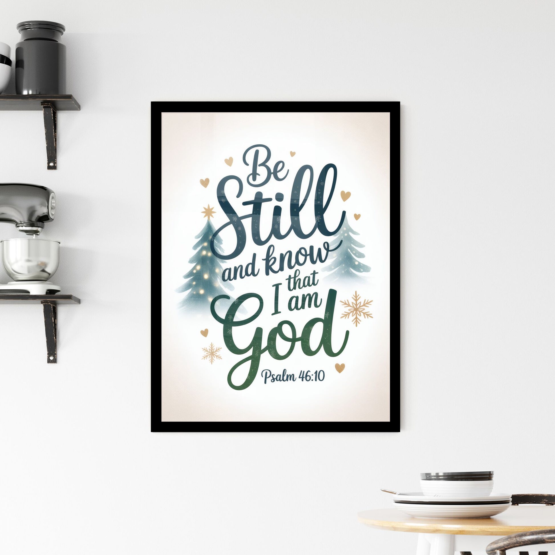 Be Still and Know That I Am God – Inspirational Scripture Art with Winter Theme. Framed Print