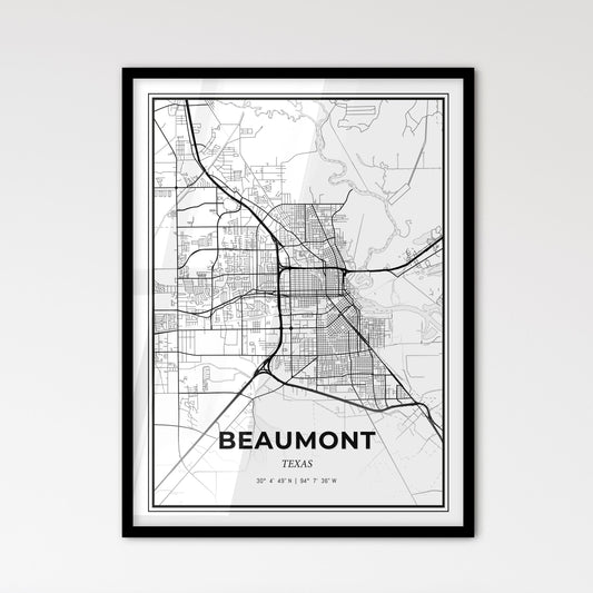 Beaumont Texas - Scandinavian Style City Map for Modern Home Decor