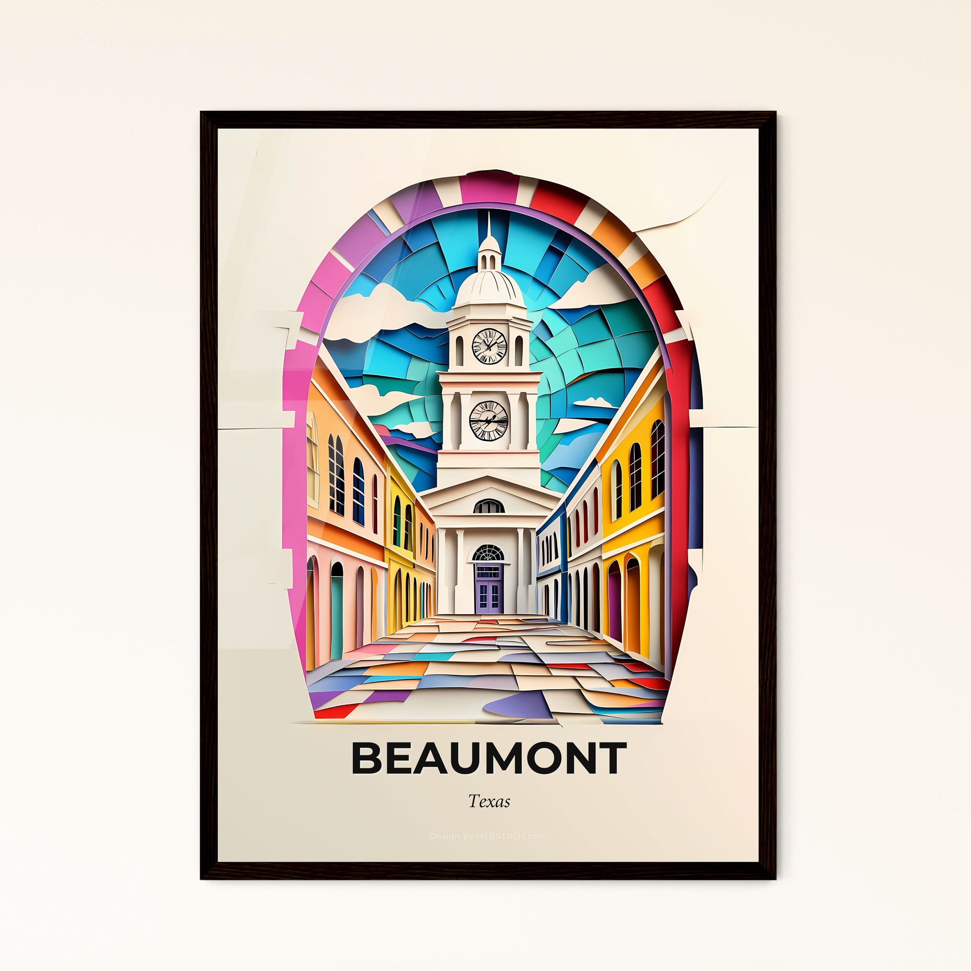 Vivid Beaumont, Texas - a clock tower is shown in a paper cut out