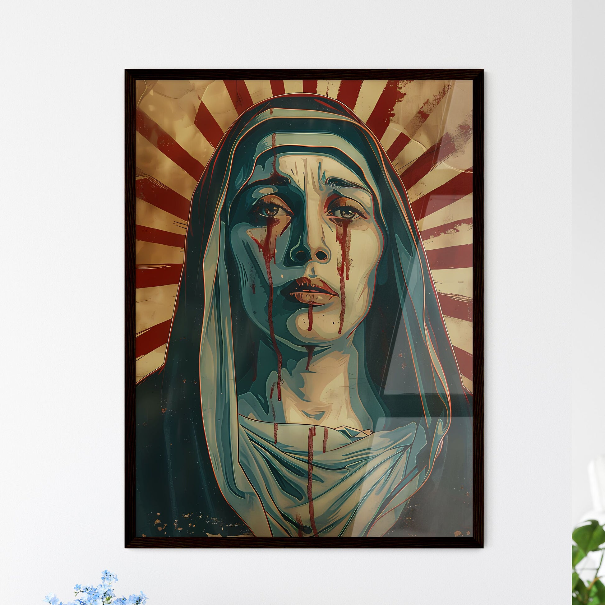 Mother Mary in Vibrant Pop Gothic Horror Pai - Framed Art Print